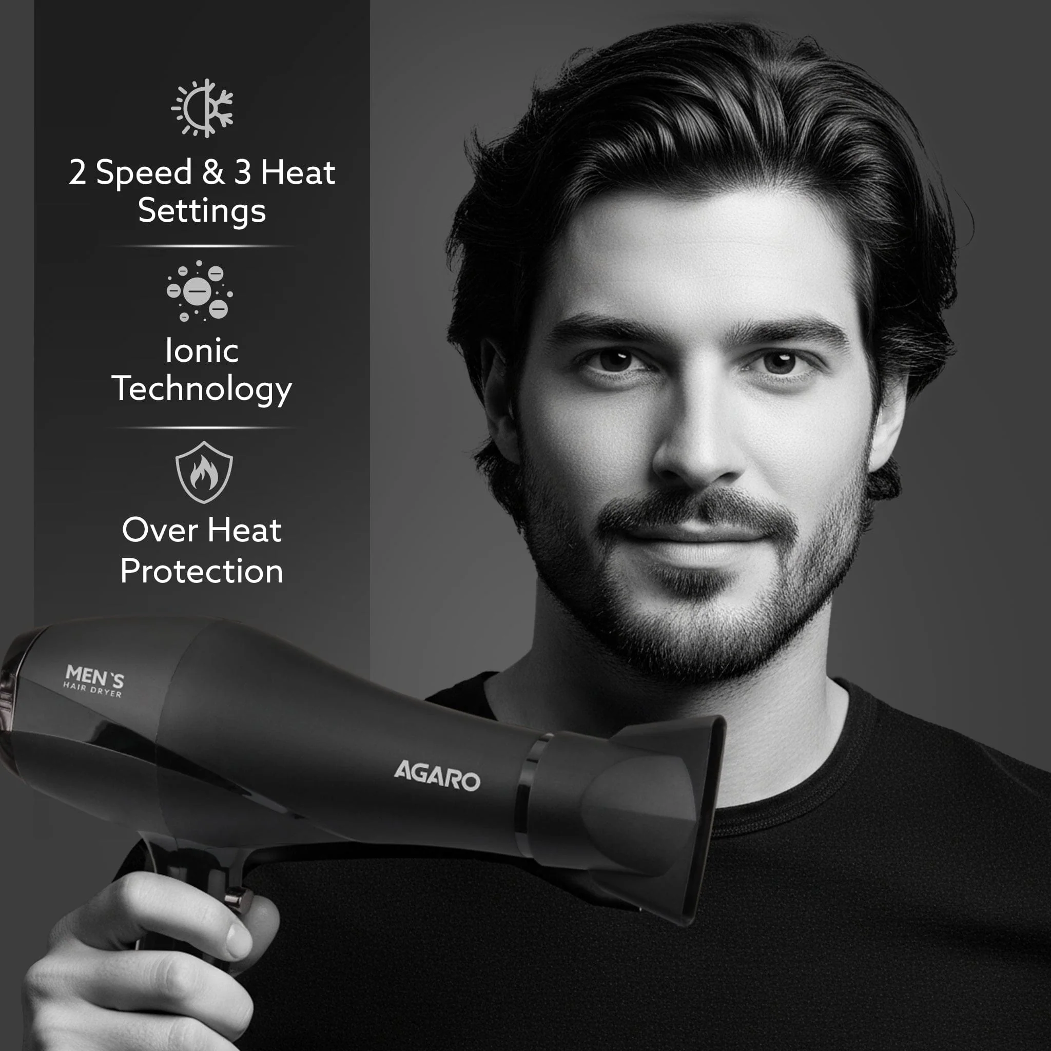 2000W AC Professional Hair Dryer with Comb, Concentrator & Diffuser Nozzles, Hot & Cold Air, 2 Speed & 3 Temperature Settings with Cool Shot, Hair Dryer & Blower for Men - Image 2