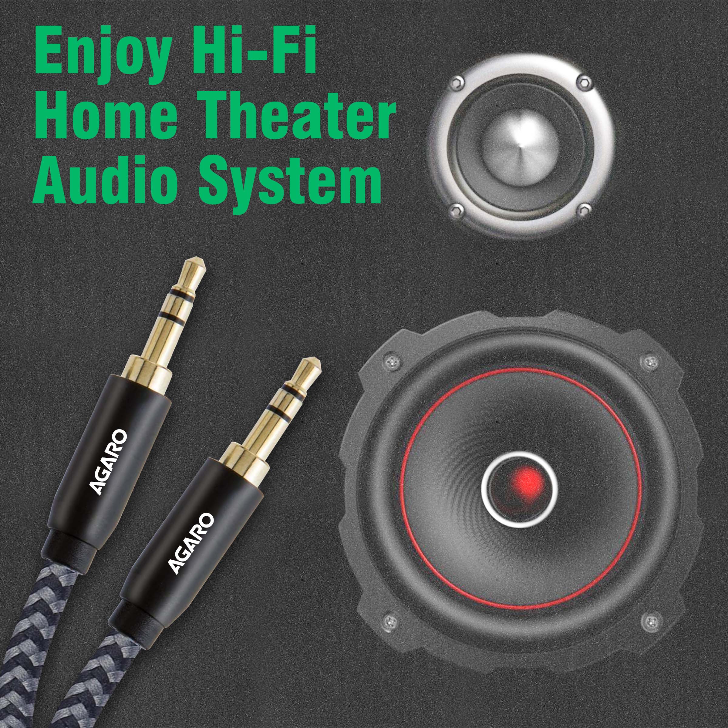 3.5mm Audio Cable Nylon Braided 24K Gold Plated Aux Cord Male to Male Stereo Hi-Fi Sound for Headphone, Tablets, Smartphone, Media Players & More 2M/ 200CM/ 5.6 Ft, Silver & Black - Image 2