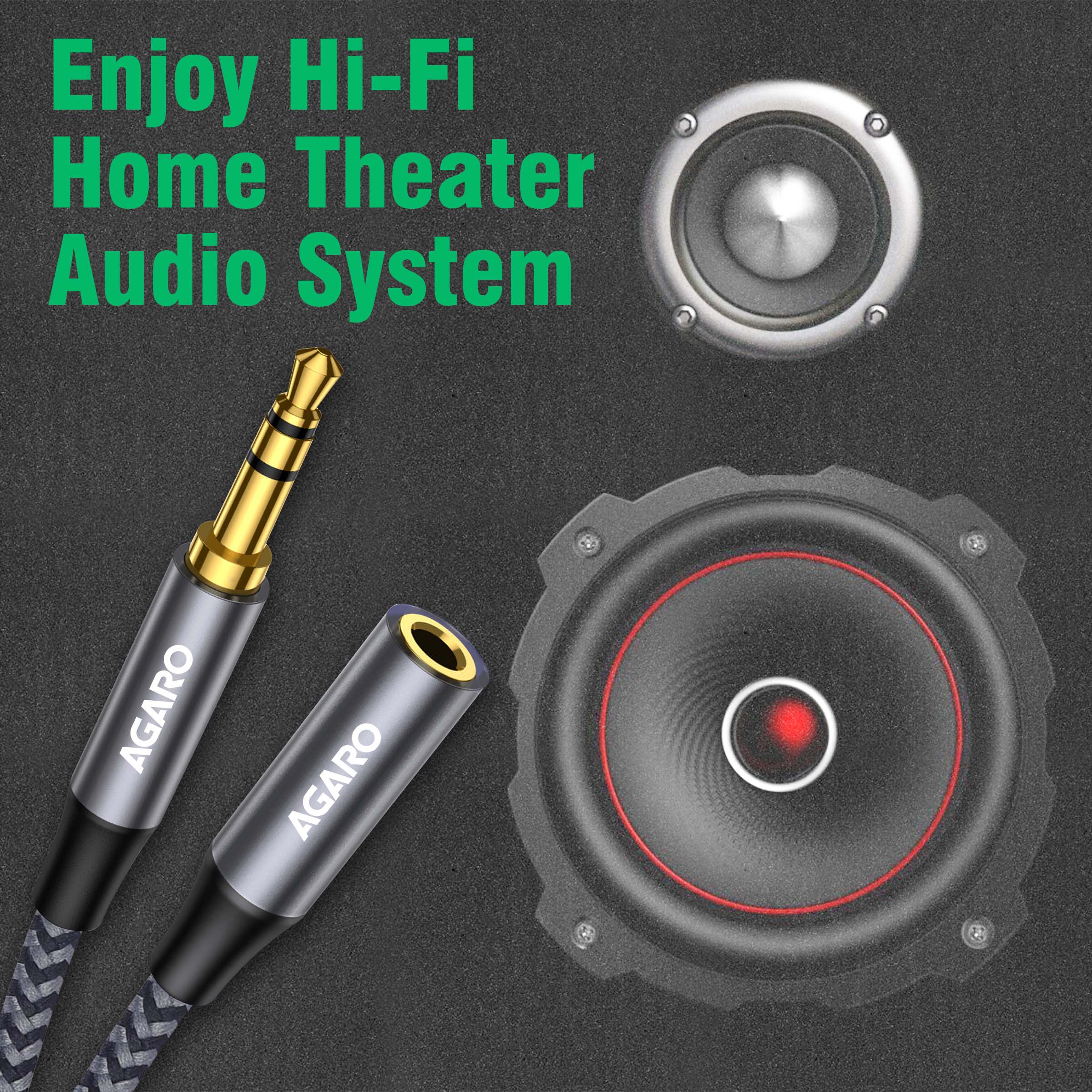 3.5mm Aux Male to Female Extension Cable, Audio Cable with Microphone Gold Plated Jack Nylon Braided for Car, Media Player & More 1.8 Meter (5.9 Ft), Silver & Black - Image 2
