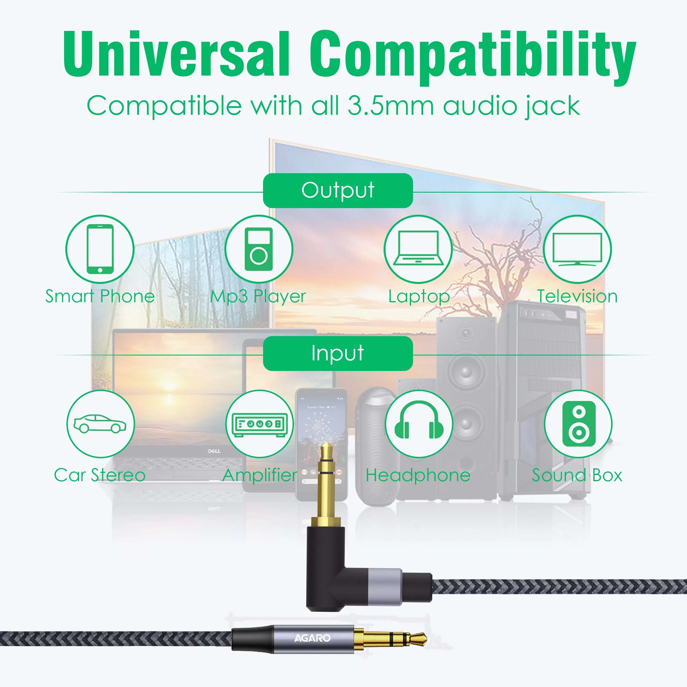 3.5mm Audio Cable Stereo Aux 90 Degree Right Angle Aux Cable 24K Gold Plated Male to Male Hi-Fi Sound for Car, Home Stereos, Speakers & More 1M/ 100CM/ 3.2 Ft, Silver & Black - Image 4