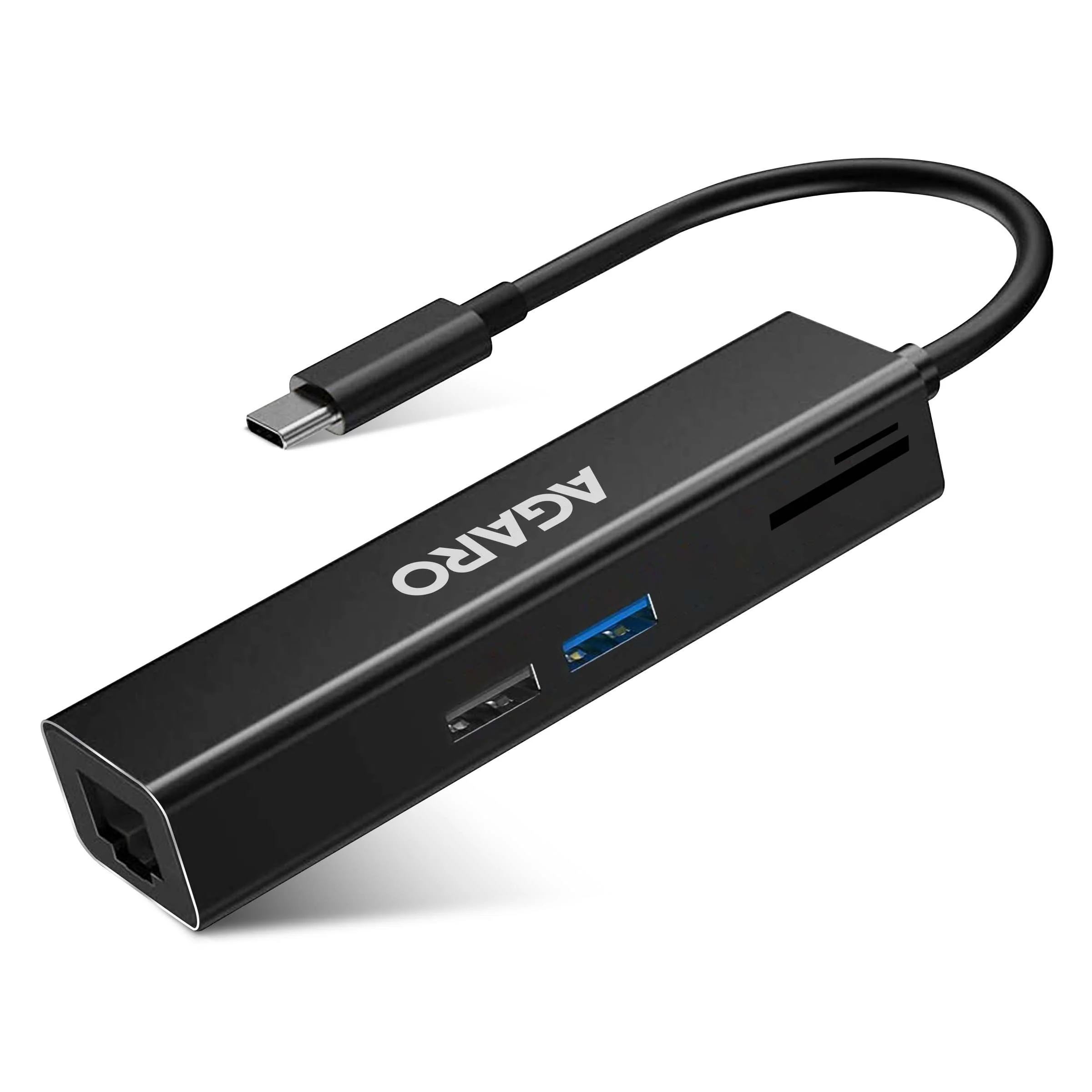 5in1 Type C to USB A + MMC + Ethernet Converter, 2 USB 3.0, SD And TF Card Reader for Smartphone, Charging Adapter (Black)