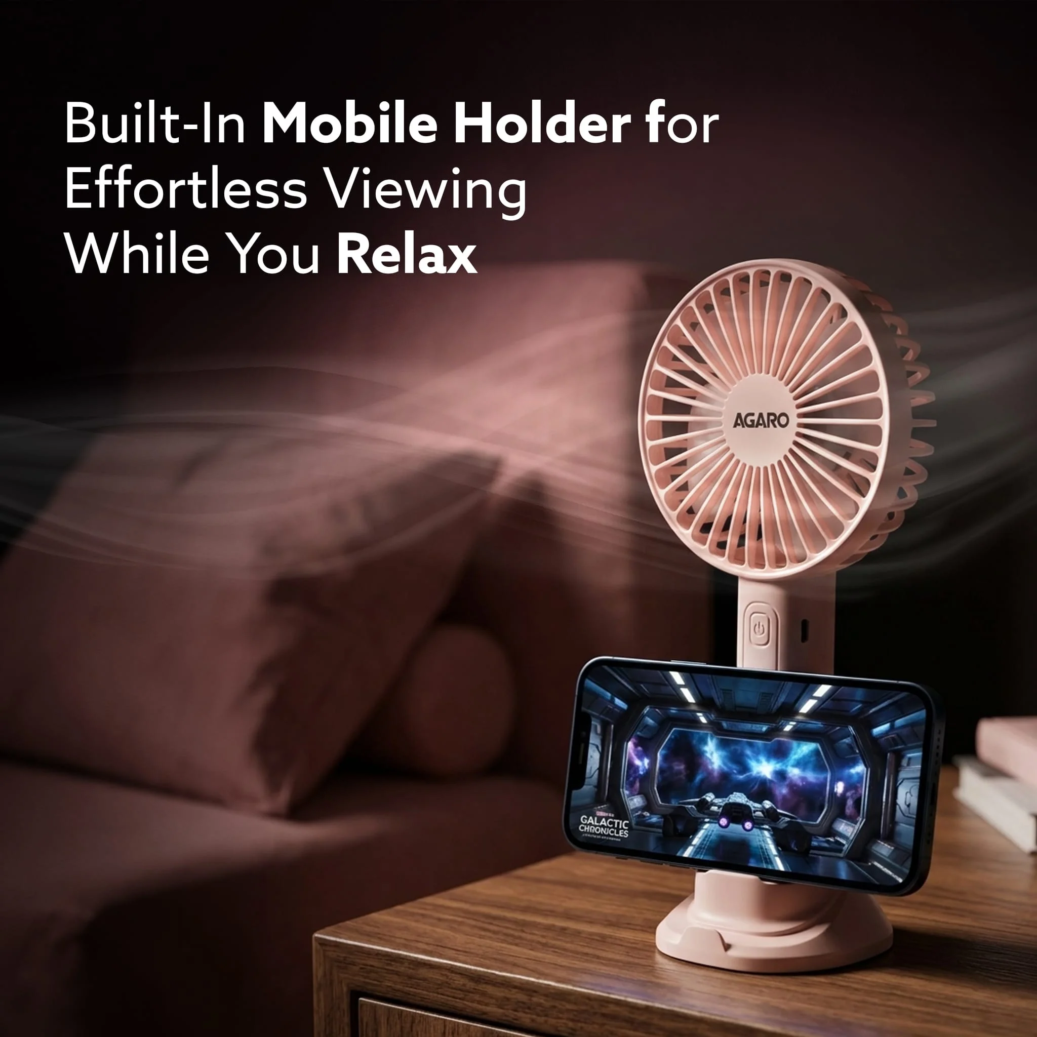 Elite Mini Fan,  4 inches, Rechargeable Lithium-Ion with 2600 mAh Battery, 3 Speed Option, Handheld and Table Dock Fan for Home, Kitchen, Office Desk, High Speed, Pink - Image 5