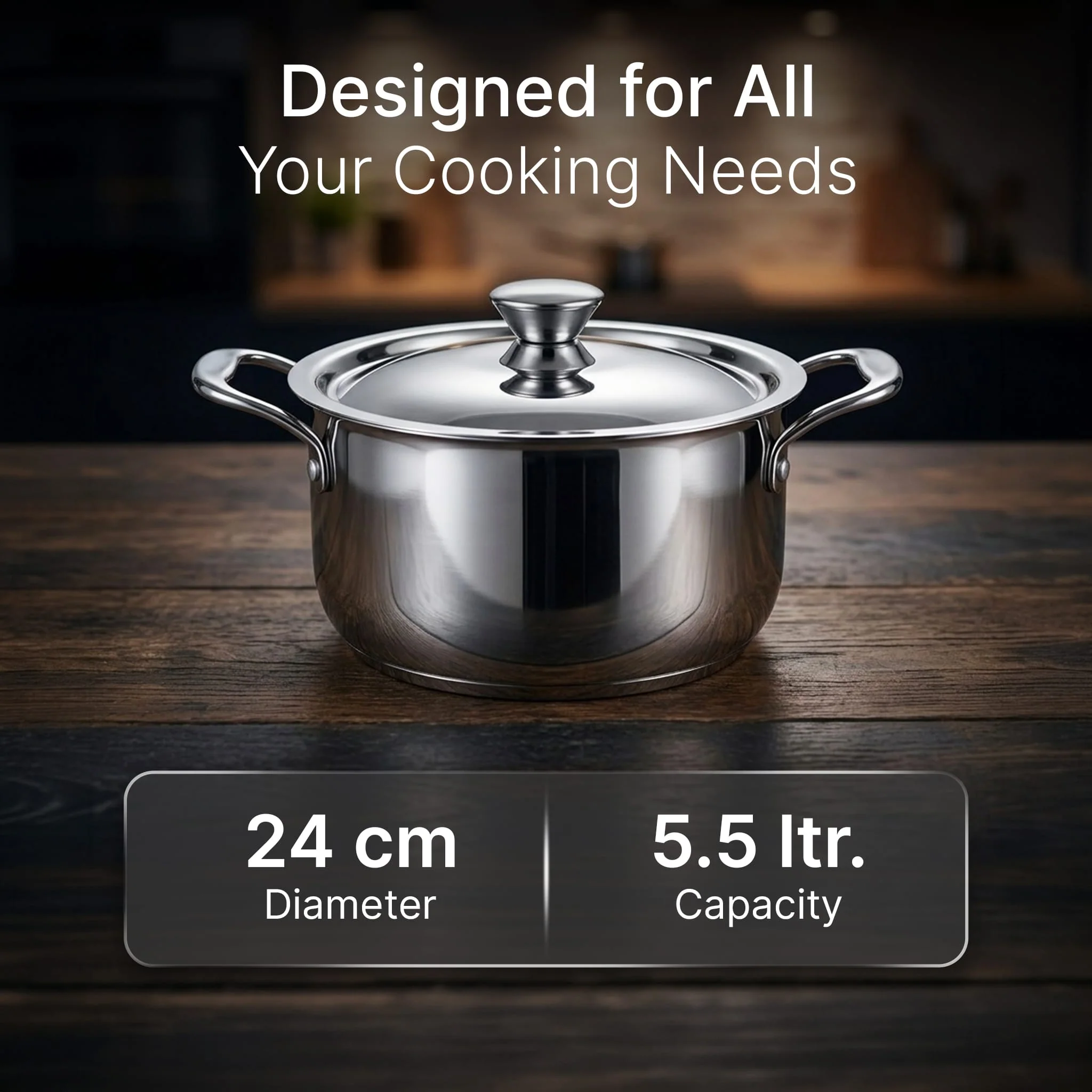 Regency 24 cm Triply Stainless Steel Casserole with Lid, 5.5L - Image 5