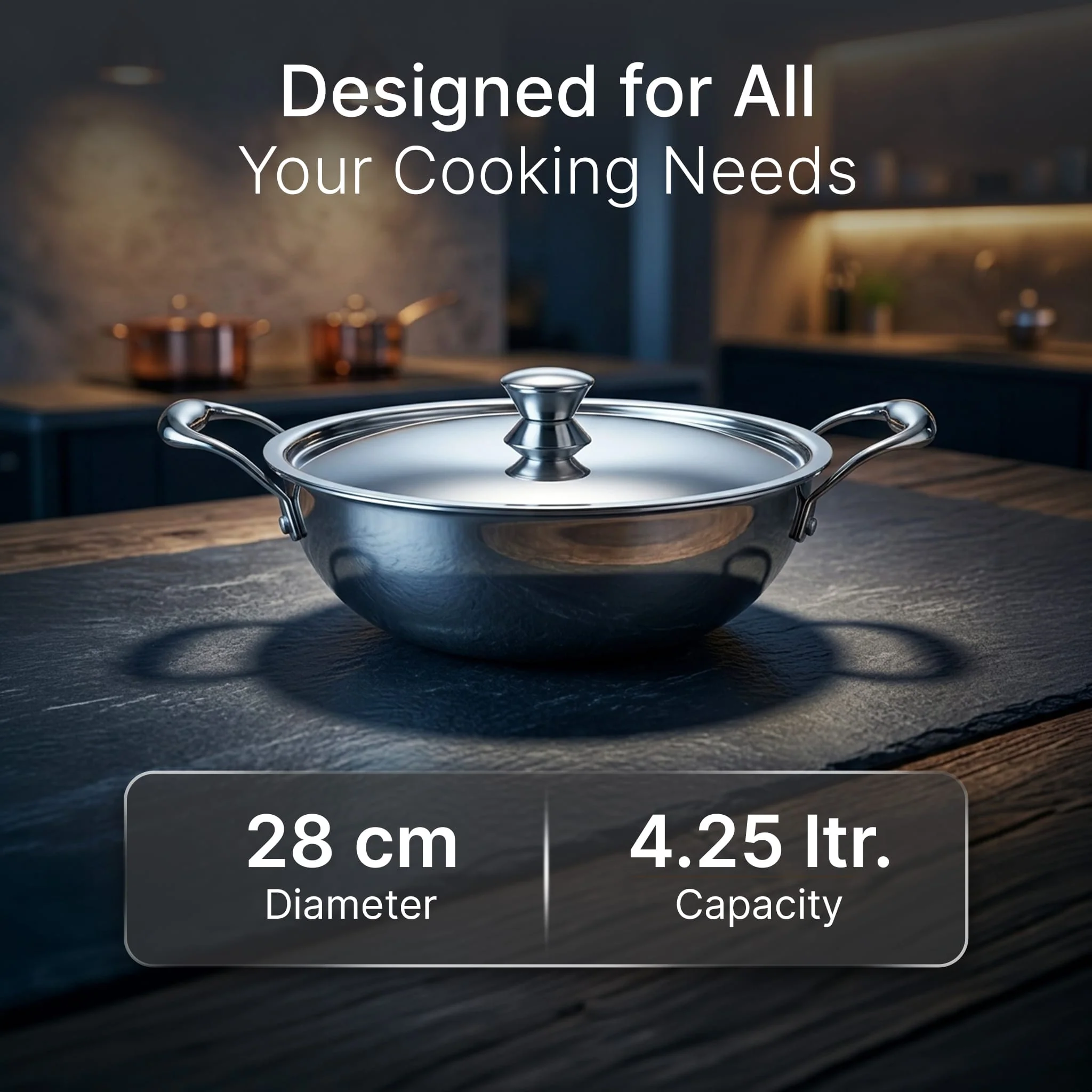 Regency 28 cm Triply Stainless Steel Kadai with Lid, 4L - Image 5