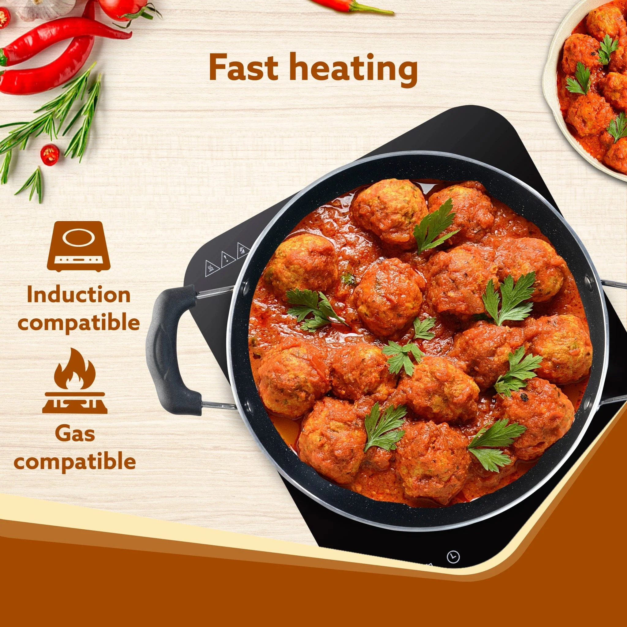 Elegant Non Stick Kadai with Glass Lid, 3.5L Capacity, 26 cm Diameter, Induction & Gas Oven Friendly, 3mm Thick, Riveted Cool Touch Handle, Granite Finish,  PFOA Free, Cooking, Frying, Serving, cookware, Black - Image 5