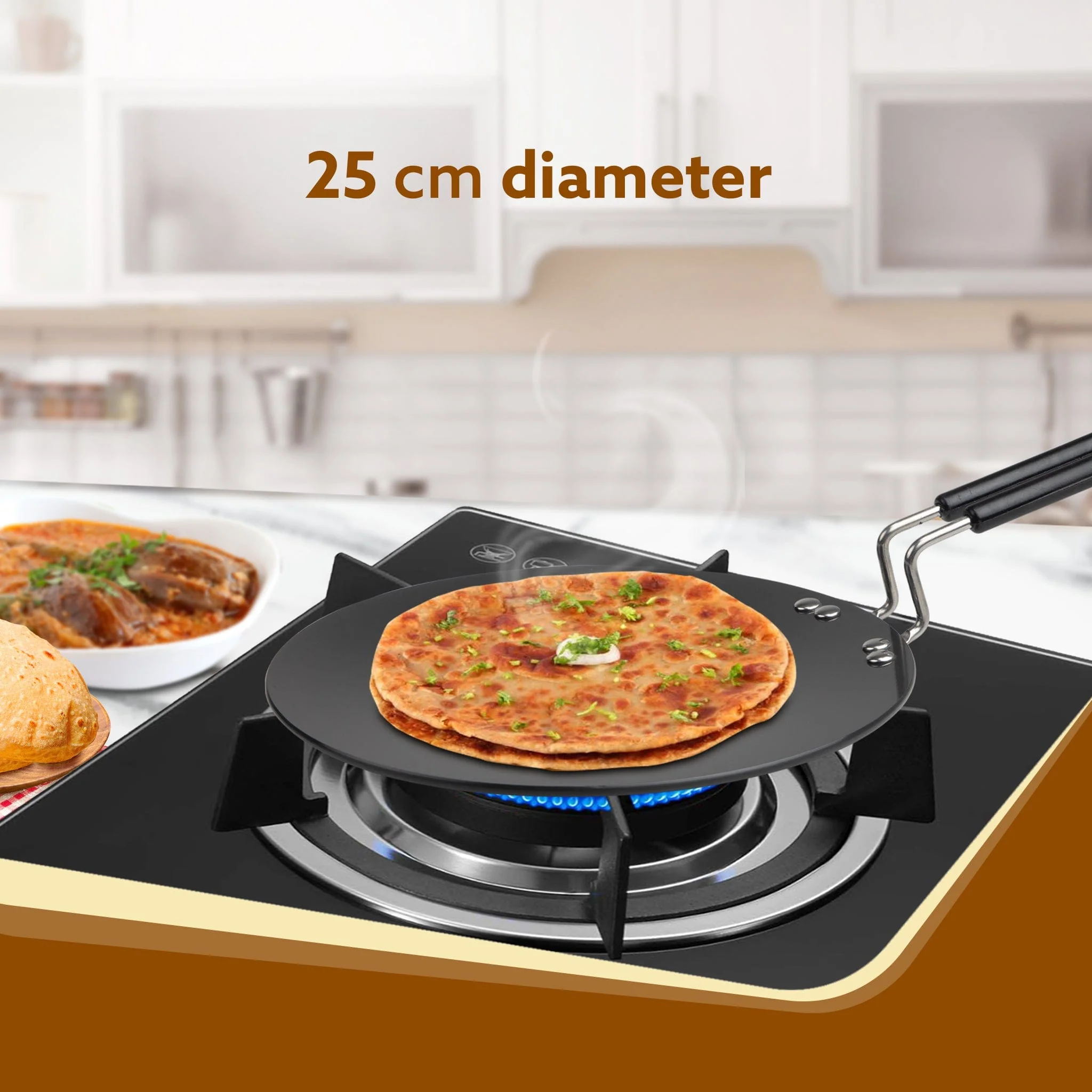 Elite Hard Anodised Tawa, 25 cm Diameter, Riveted handle, 3 mm thick plate, Gas & Induction Oven Compatible, Cooking, Cookware, Black - Image 2
