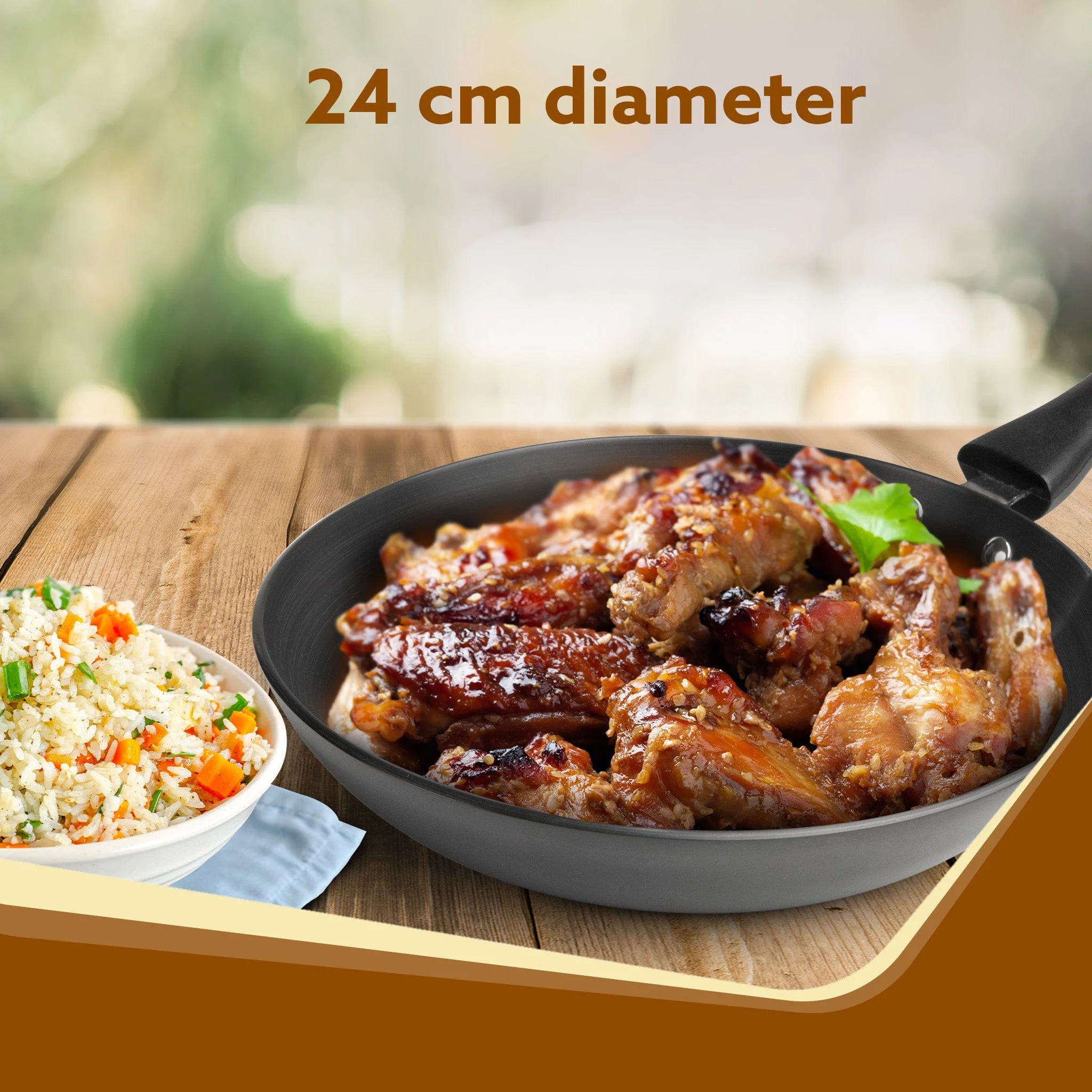 Elite Hard Anodised Tapper Frying Pan, 1.5L Capacity, 24 cm Diameter, Gas Oven Compatible, 3 mm thick plate, Riveted handle, Frying, Cooking, Serving, Black - Image 2