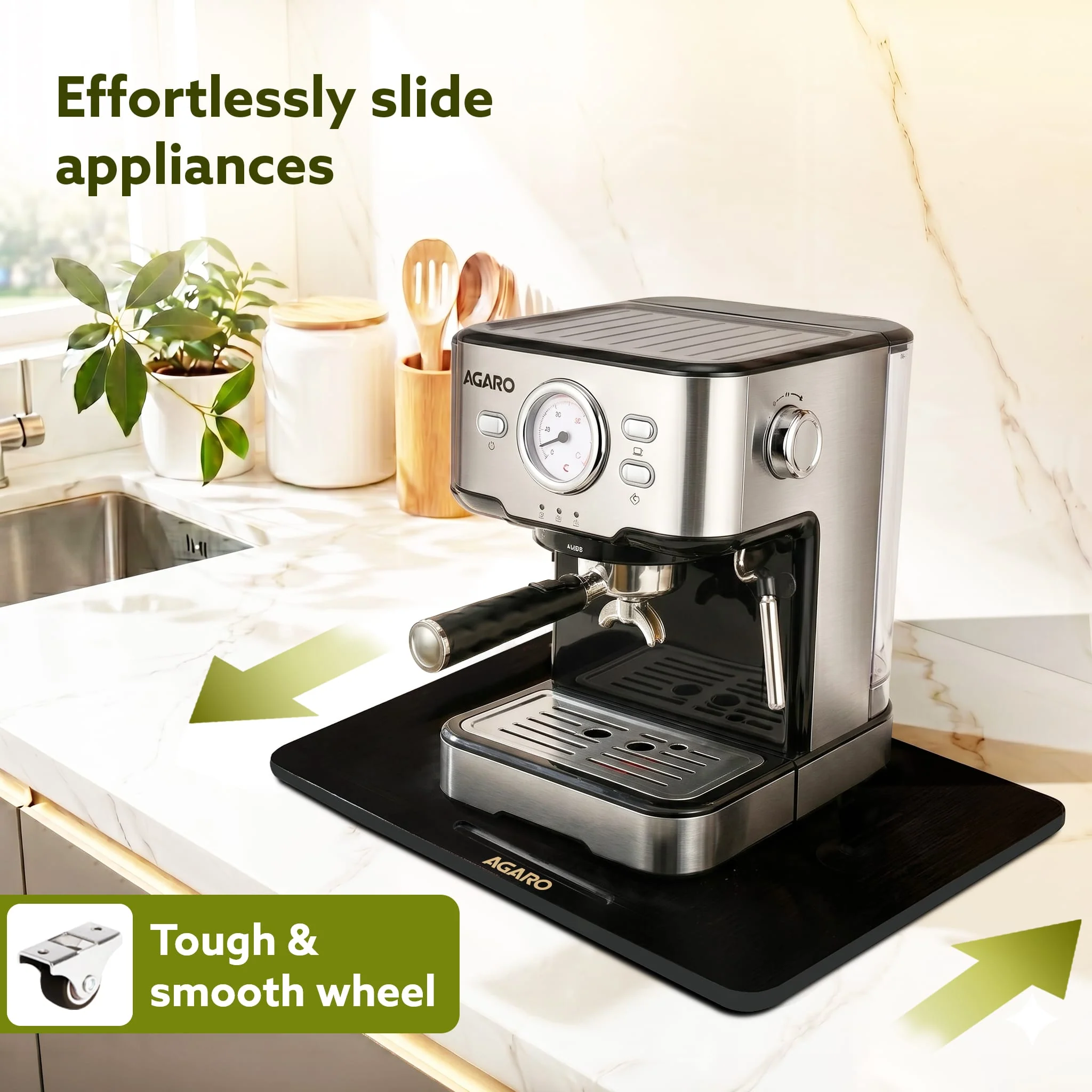 Elite Sliding Tray S2, for Kitchen Appliances, Smooth Countertop Slider Tray with Rubber Wheels for Coffee Machine, Mixer Grinder, Air Fryer, Micro Oven & More, Anti-Slip & Durable Build, Black - Image 3