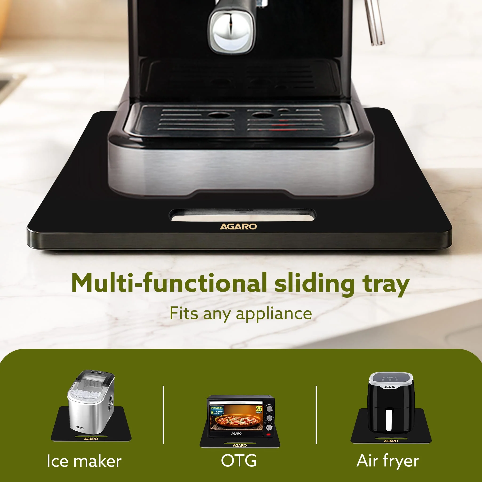 Elite Sliding Tray S2, for Kitchen Appliances, Smooth Countertop Slider Tray with Rubber Wheels for Coffee Machine, Mixer Grinder, Air Fryer, Micro Oven & More, Anti-Slip & Durable Build, Black - Image 4