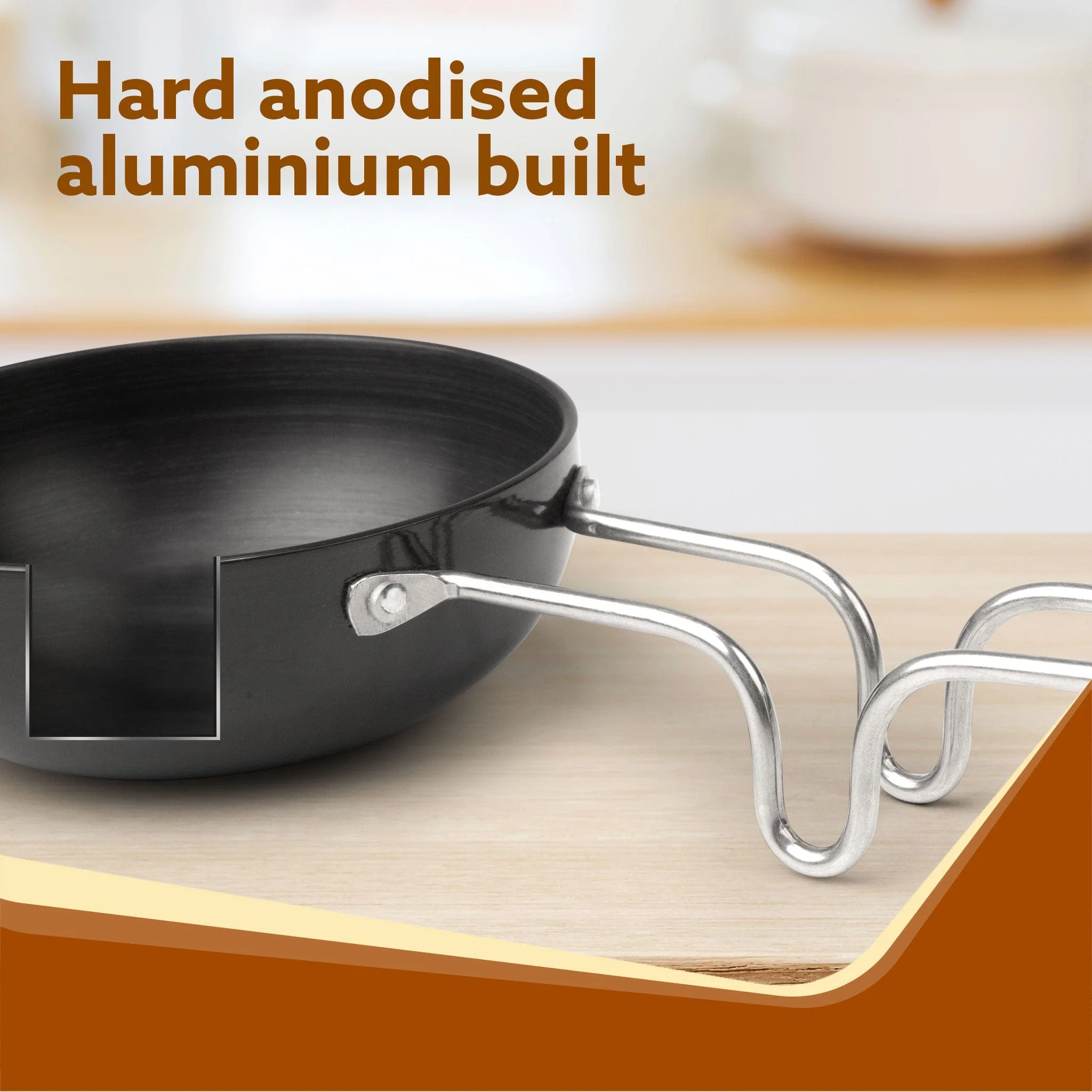 Elite Hard Anodised Tadka Pan, 11 cm Diameter, Riveted handle, 3 mm Thick Plate, Gas Oven Compatible - Image 3