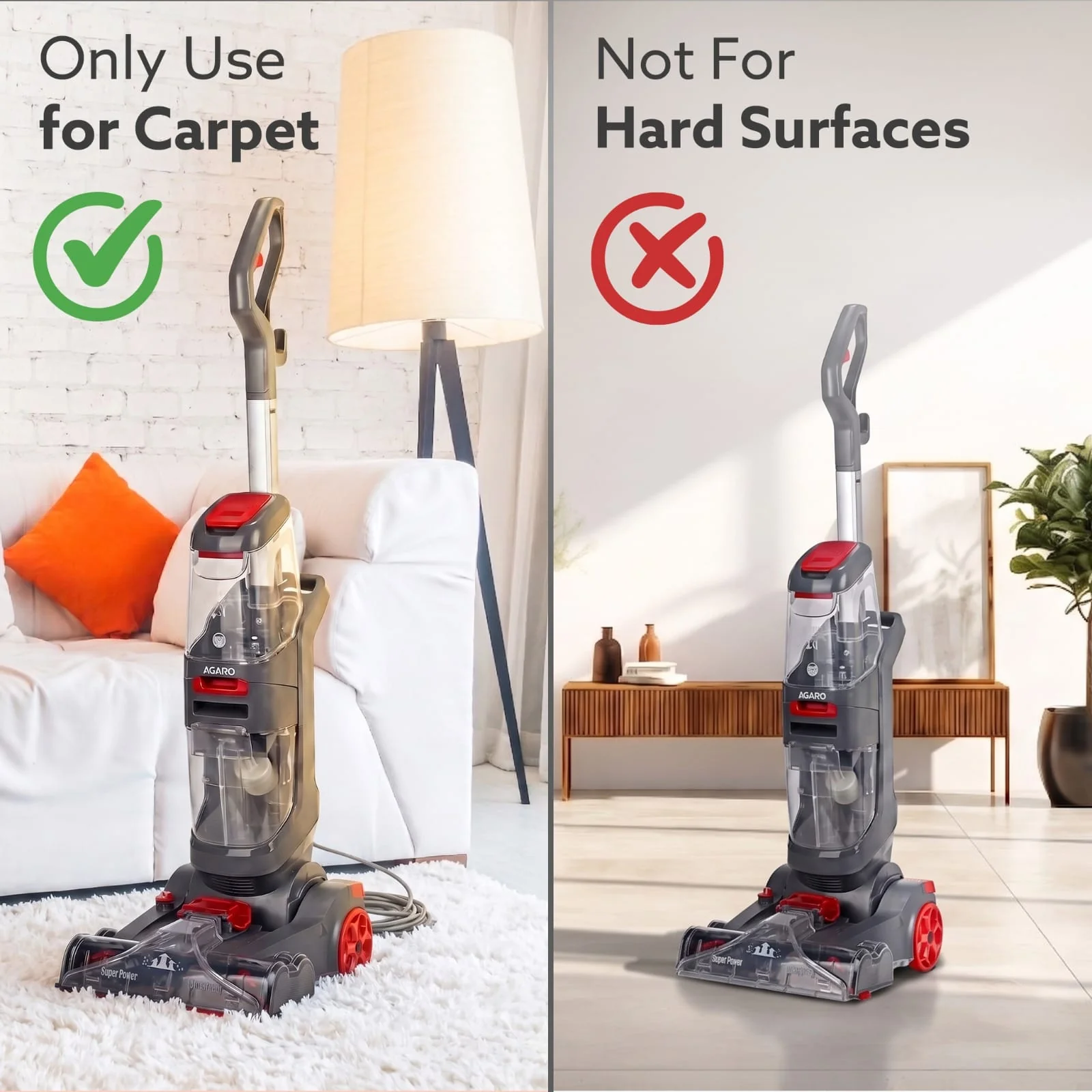 Elite Upright Wet & Dry Carpet Cleaner, 800W, 13.5 kPa Suction Pressure, 2 in 1 Handheld Carpet Spot Cleaner Machine, Dual Rolling Brush, Upholstery Cleaner, Carpet Washer for Spills & Stains - Image 6
