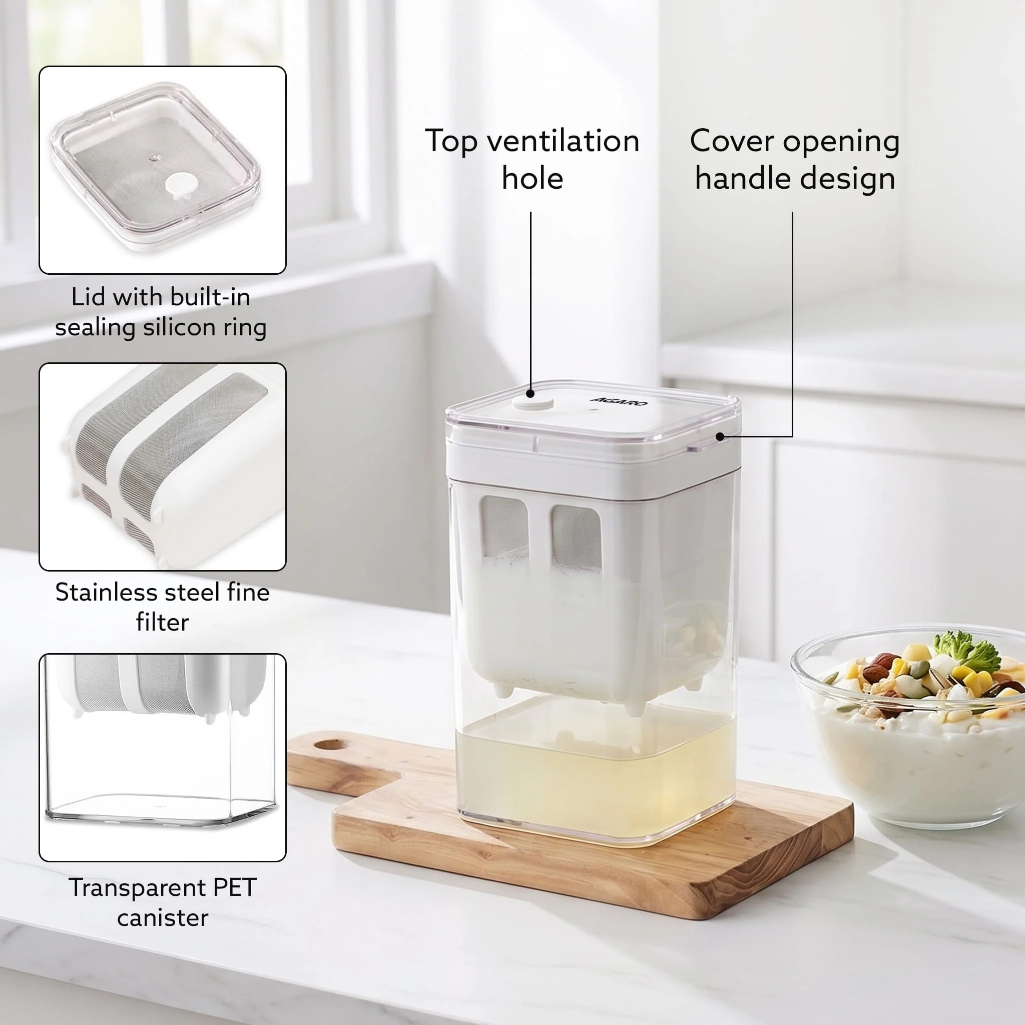 Greek Yogurt Maker & Curd Strainer | 1100ml BPA-Free Yogurt Strainer with Fine Mesh Filter | Whey Separator for Homemade Greek Yogurt, Curd, Cheese & Dairy - Image 3