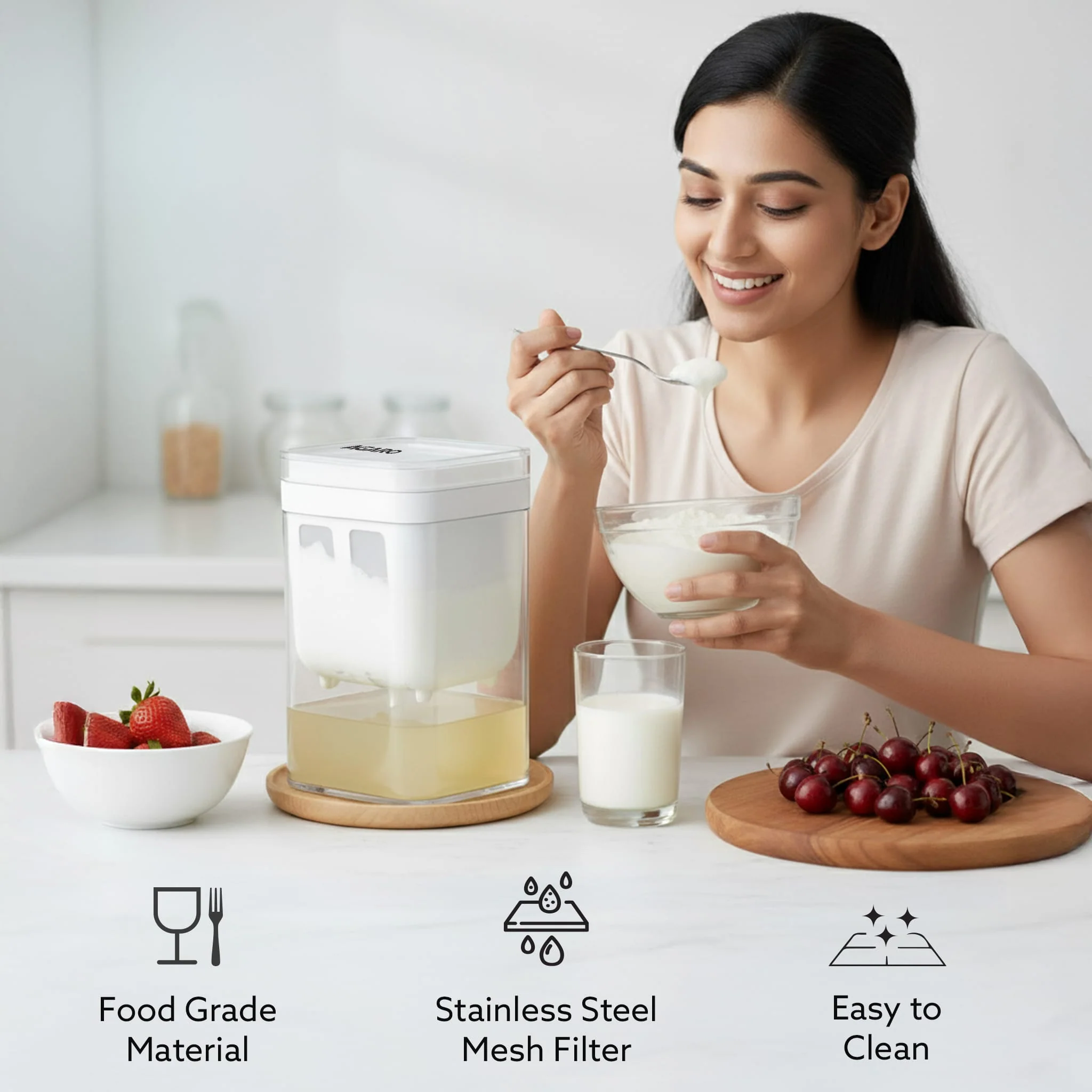 Greek Yogurt Maker & Curd Strainer | 1100ml BPA-Free Yogurt Strainer with Fine Mesh Filter | Whey Separator for Homemade Greek Yogurt, Curd, Cheese & Dairy - Image 5