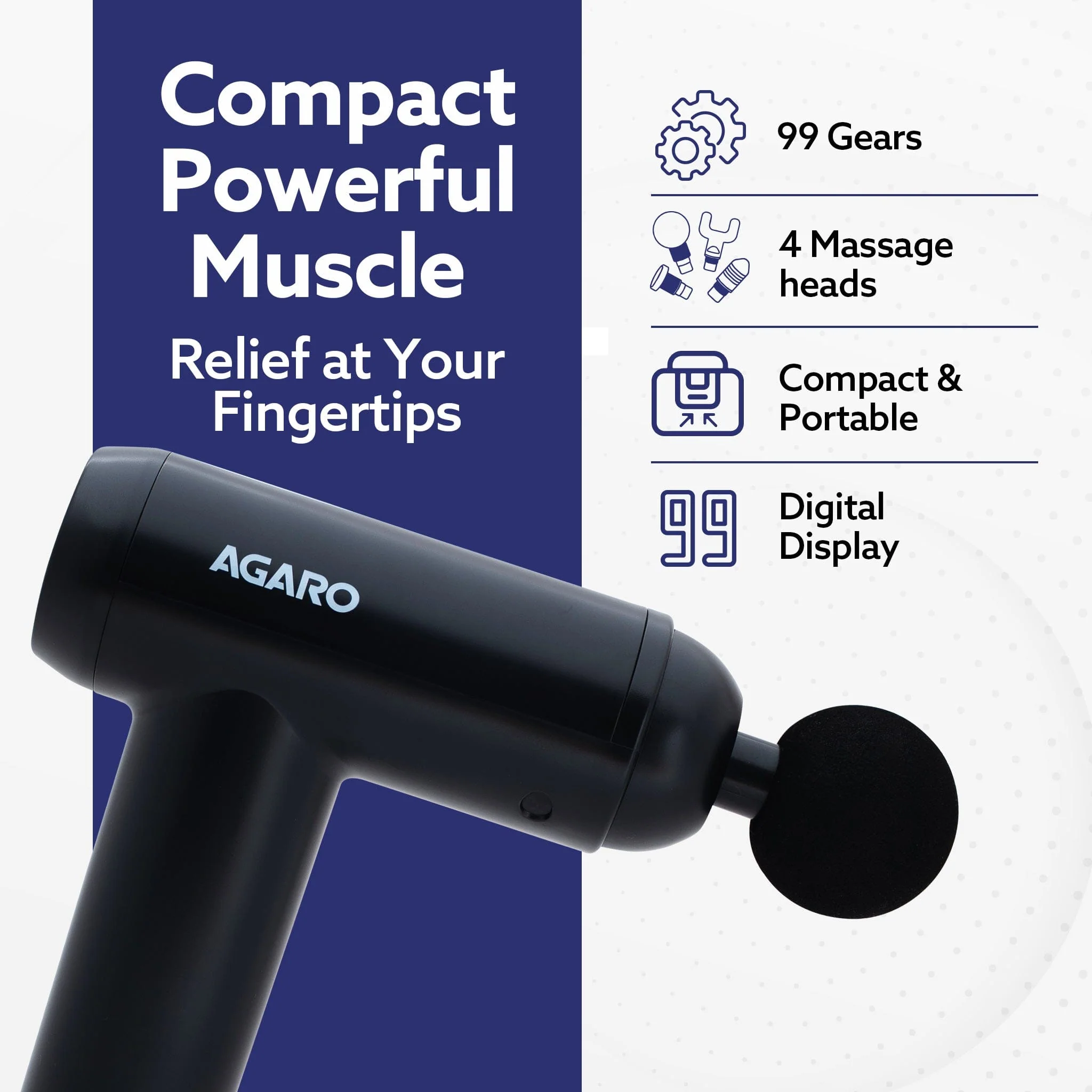 Imperial Gun Massager Deep Tissue Handheld Massager, Up to 99-Level Control, 4 Heads, Rechargable, Muscle Relaxation of Neck, Shoulder, Back, Foot for Men & Women, Post-Workout Recovery & Muscle Relief, Black - Image 2