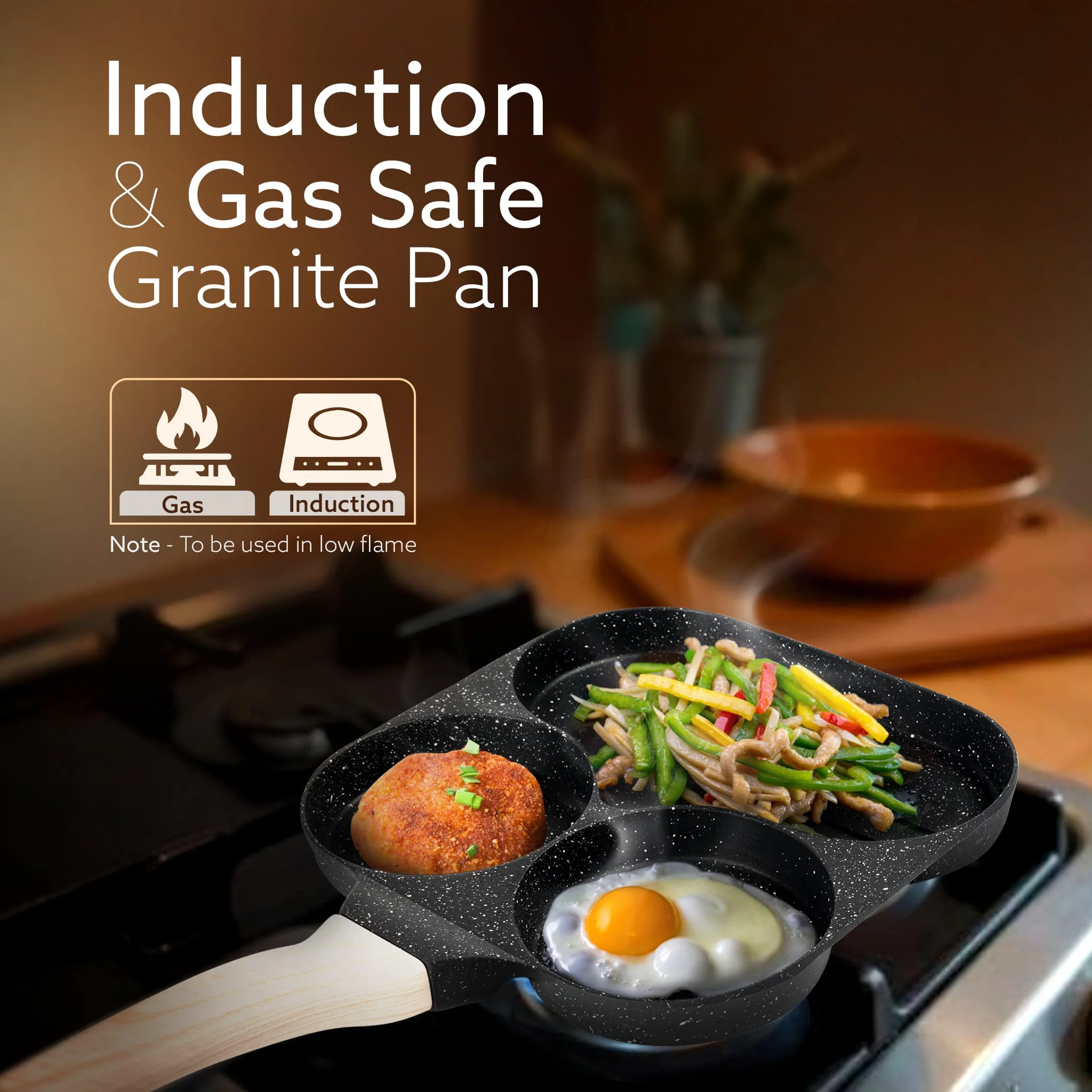 Imperial Non Stick Granite Breakfast Frypan, 3 Section Grill Pan - Image 5