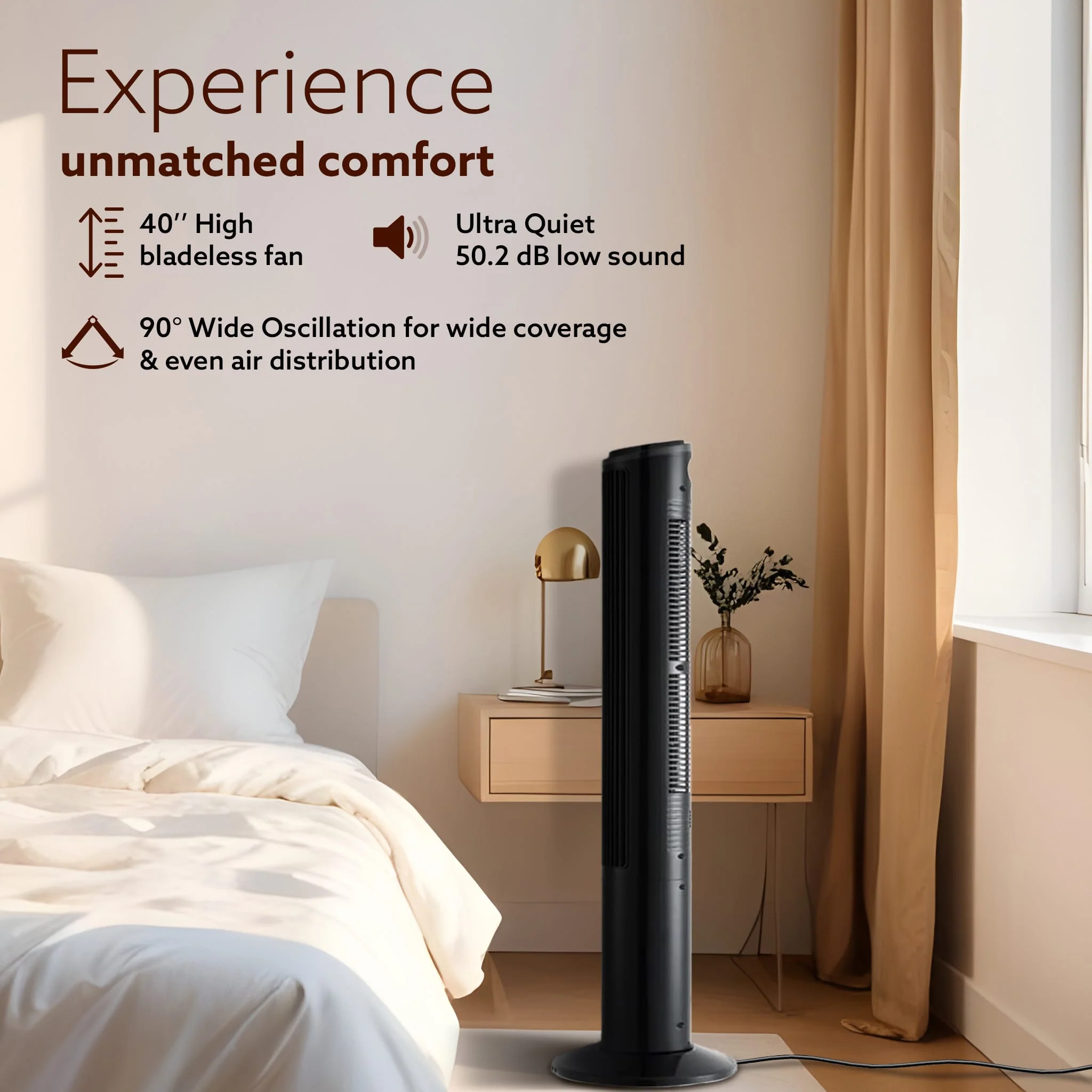 Imperial Oscillating Tower Fan, 40 Inches, 3 Speed, 2 Modes, Electric Standing Fan - Image 3