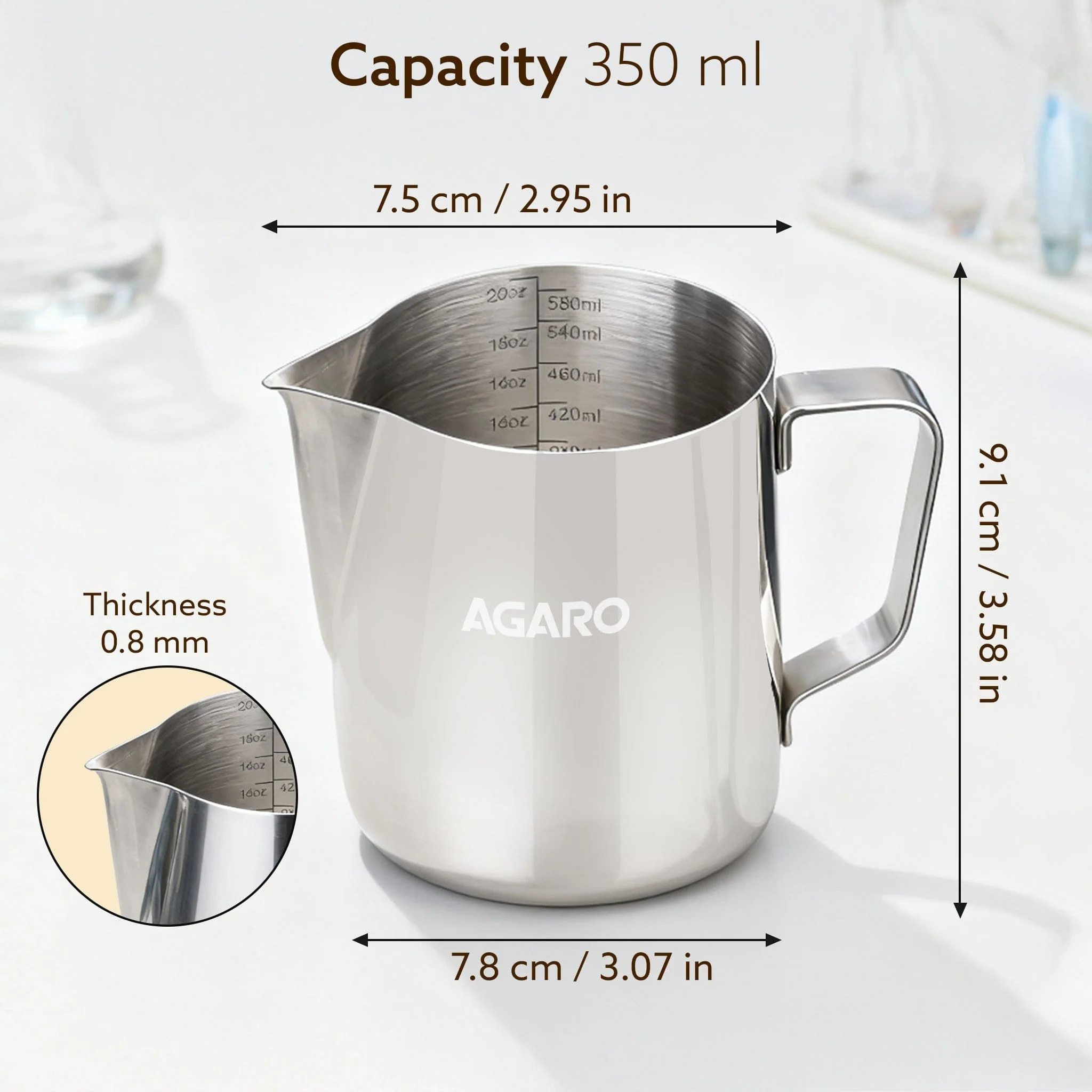 Milk Frothing Pitcher – 350ml Stainless Steel Coffee Jug with Latte Art Pen | Durable 304 Steel Espresso Pitcher for Milk Frothing, Cappuccino & Barista Tools - Image 2