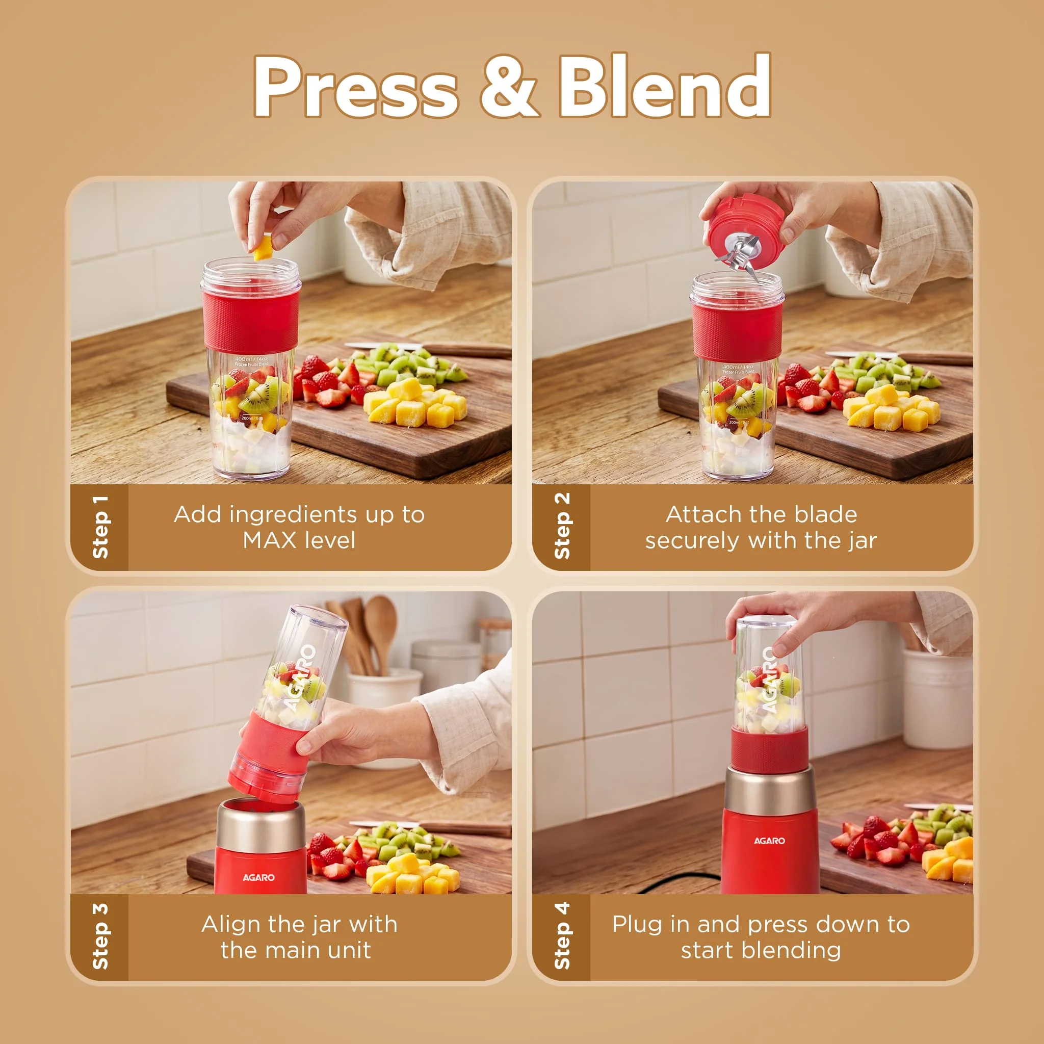 Primo Plus Personal Blender with 2 (500ml) Jars Red - Image 5