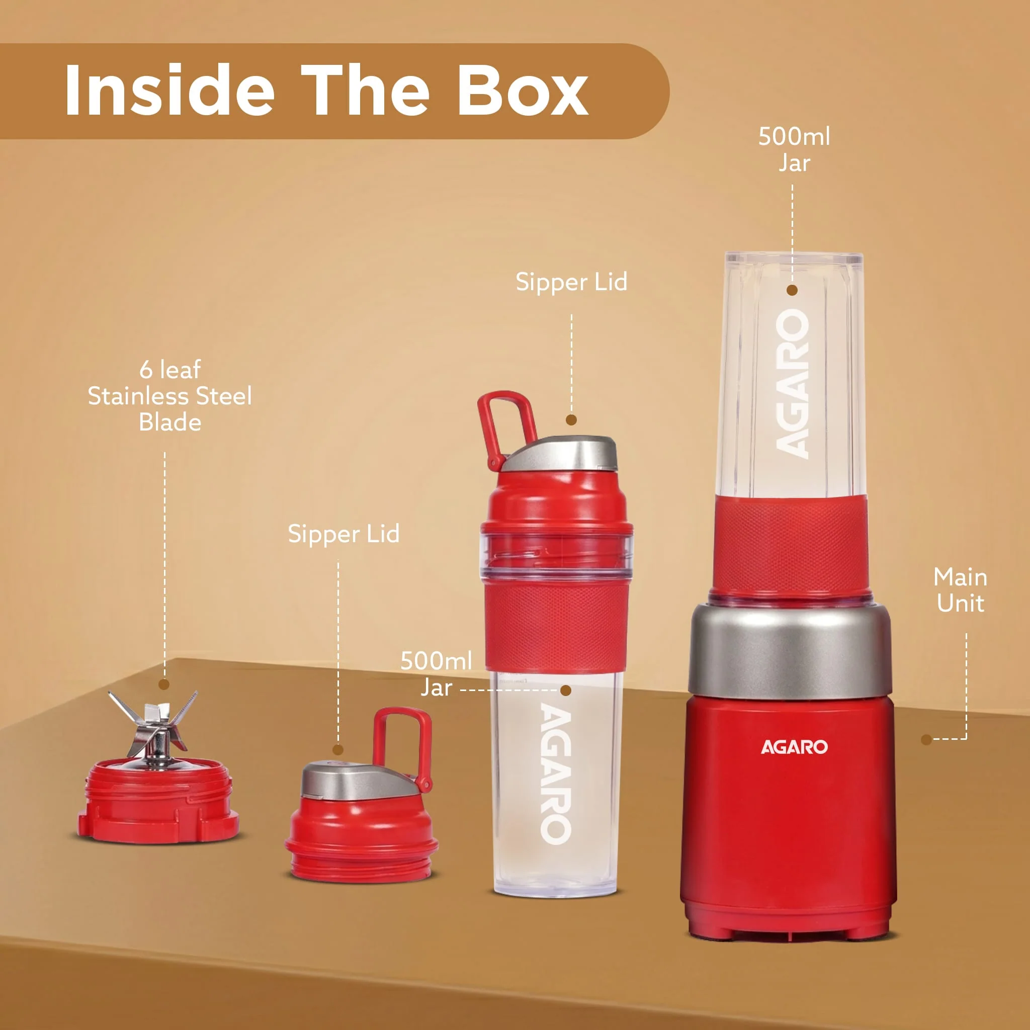 Primo Plus Personal Blender with 2 (500ml) Jars Red - Image 7