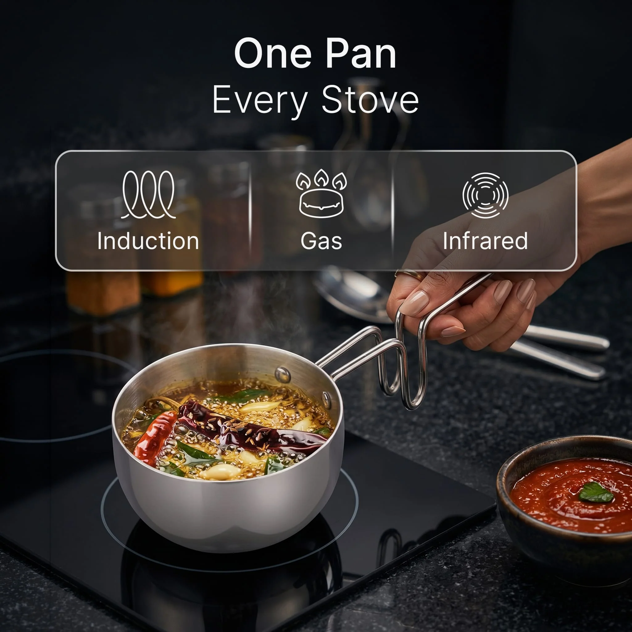 Regency 13 cm Triply Stainless Steel Tadka Pan, 350ml - Image 3