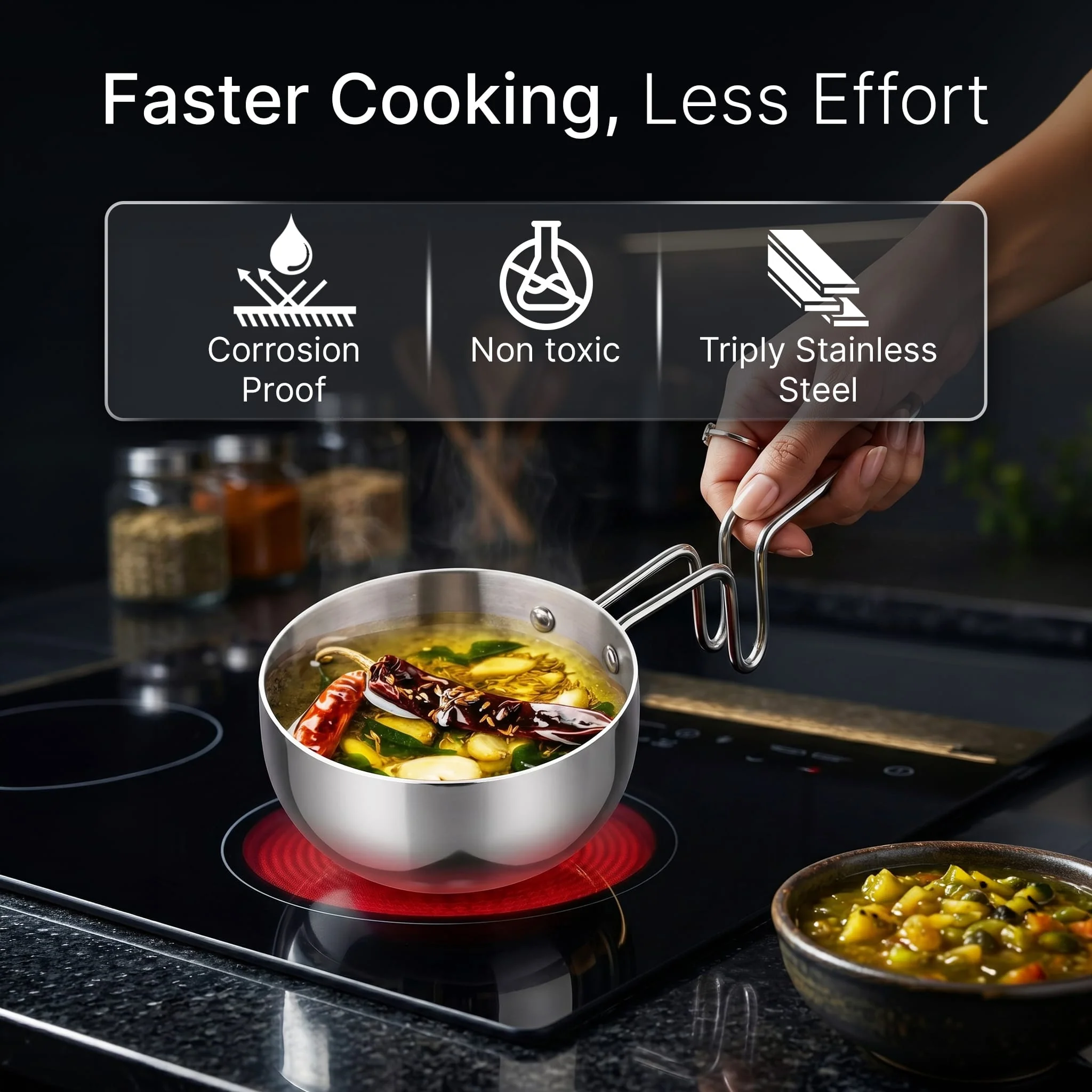 Regency 13 cm Triply Stainless Steel Tadka Pan, 350ml - Image 7