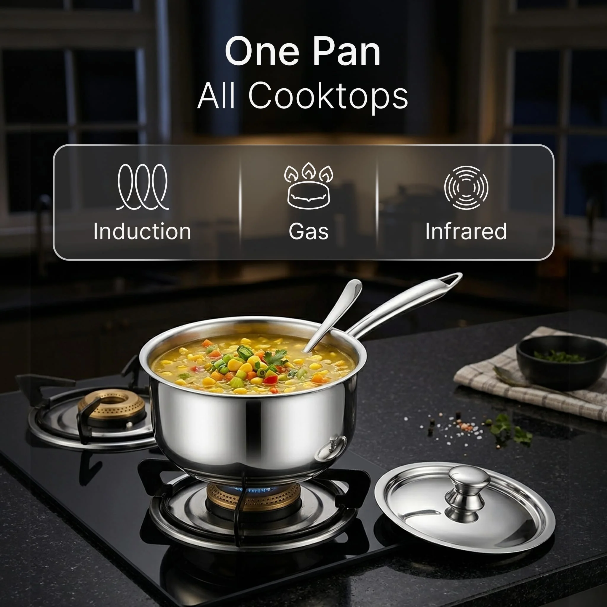 Regency 16 cm Triply Stainless Steel Saucepan with Lid, 1.5L capacity - Image 3