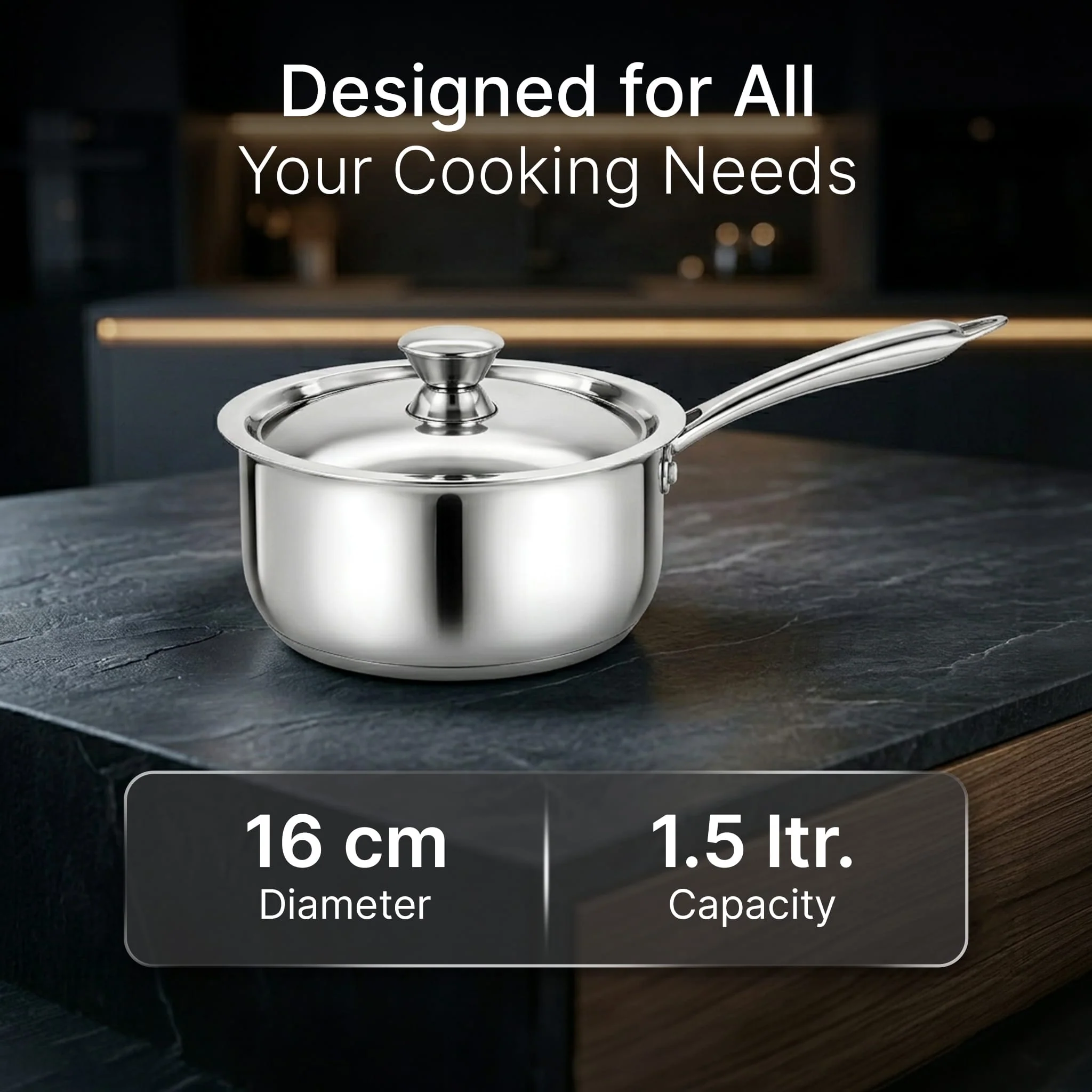 Regency 16 cm Triply Stainless Steel Saucepan with Lid, 1.5L capacity - Image 5