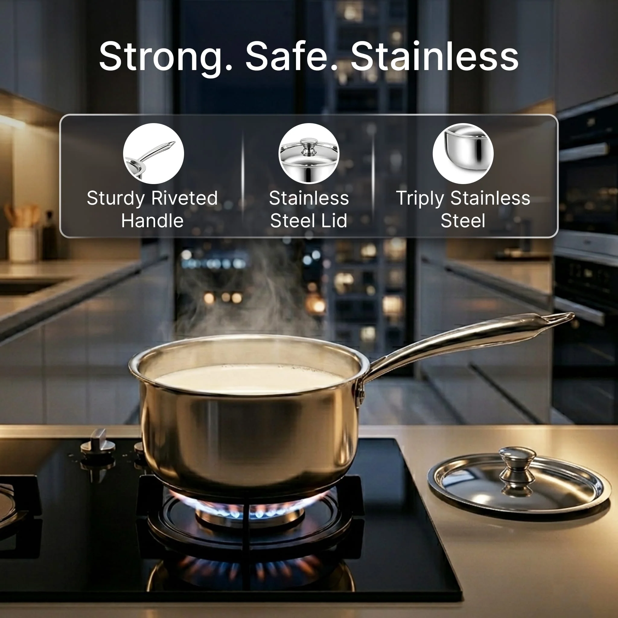 Regency 16 cm Triply Stainless Steel Saucepan with Lid, 1.5L capacity - Image 7