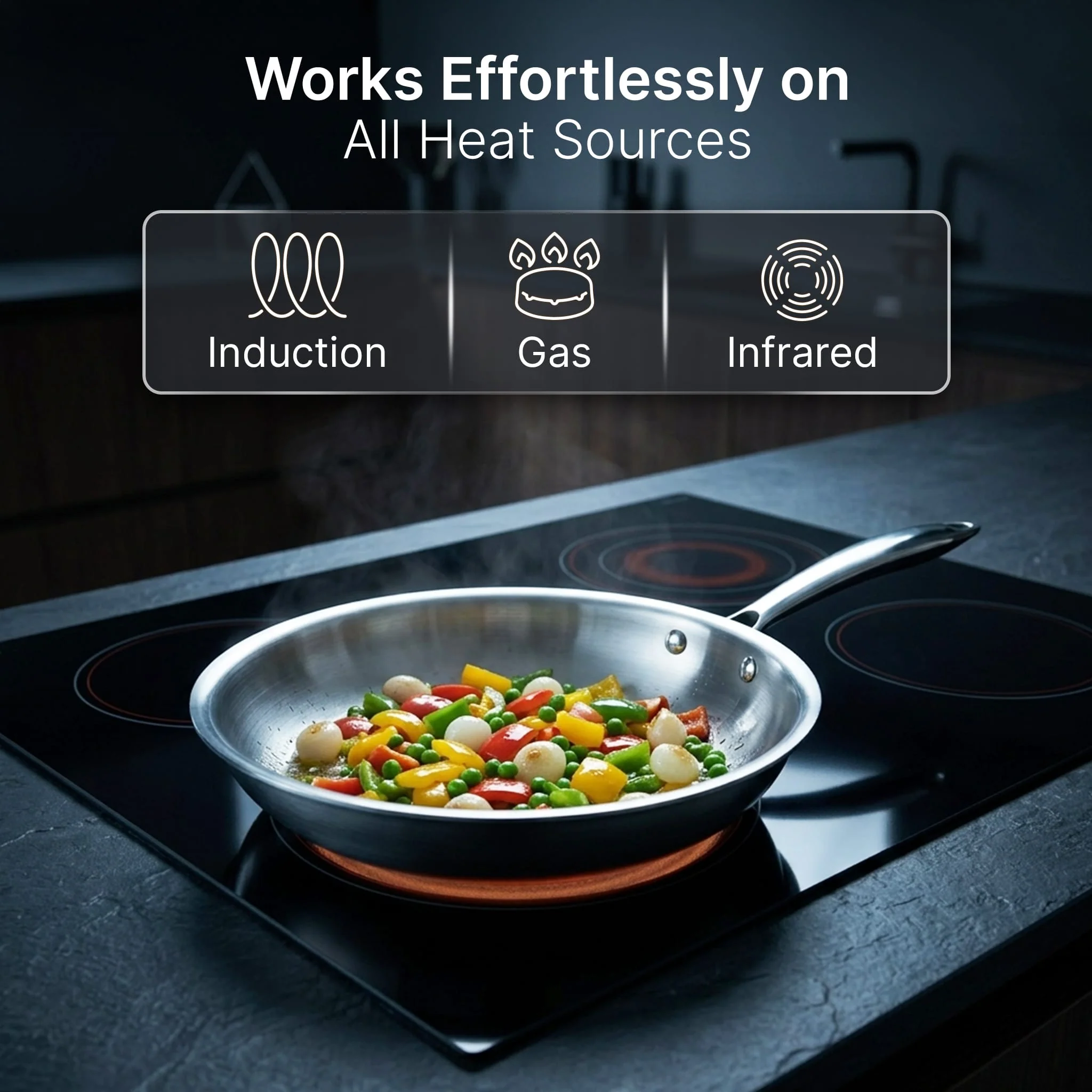 Regency 26 cm Triply Stainless Steel Fry Pan with Lid (2.3L) - Image 3