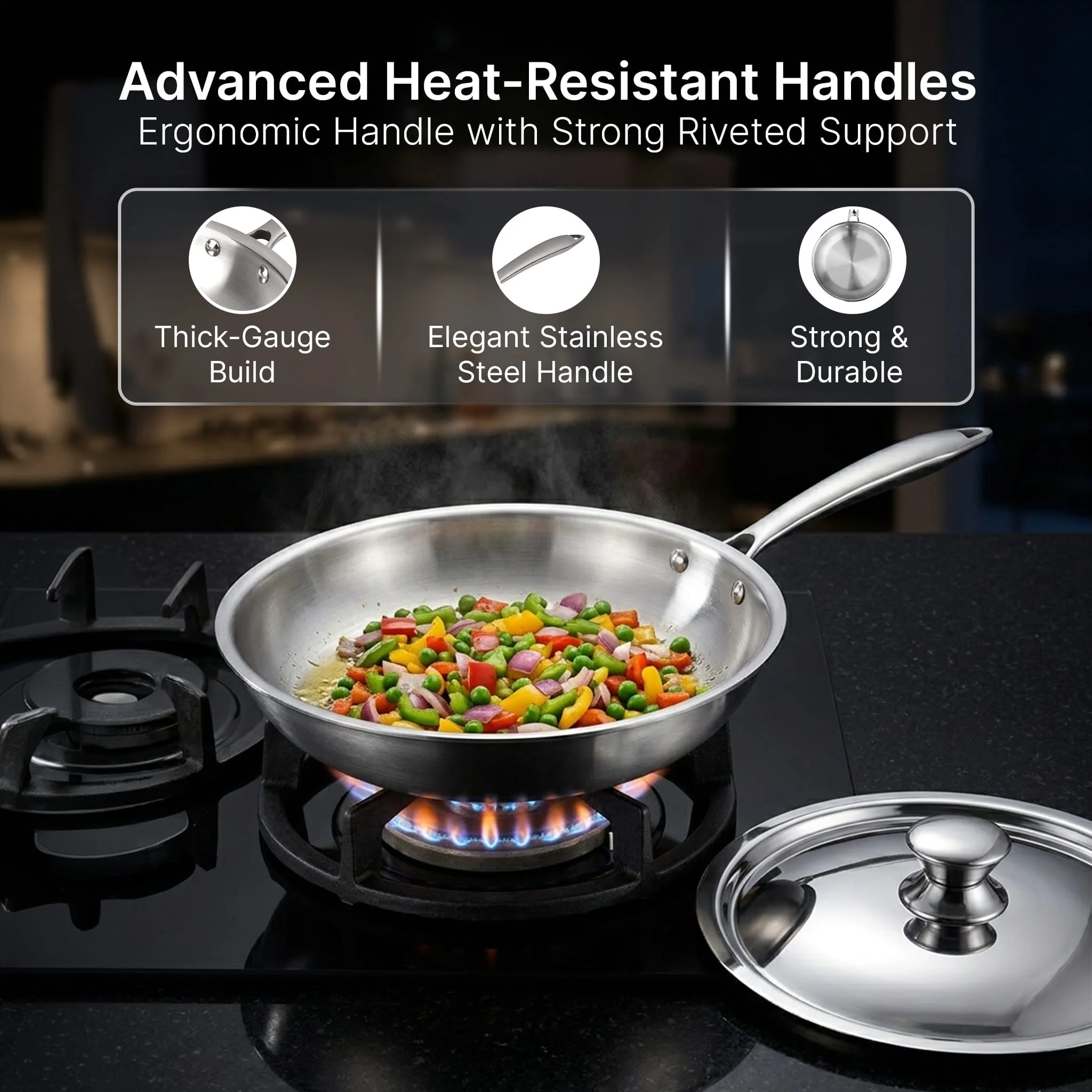 Regency 26 cm Triply Stainless Steel Fry Pan with Lid (2.3L) - Image 5