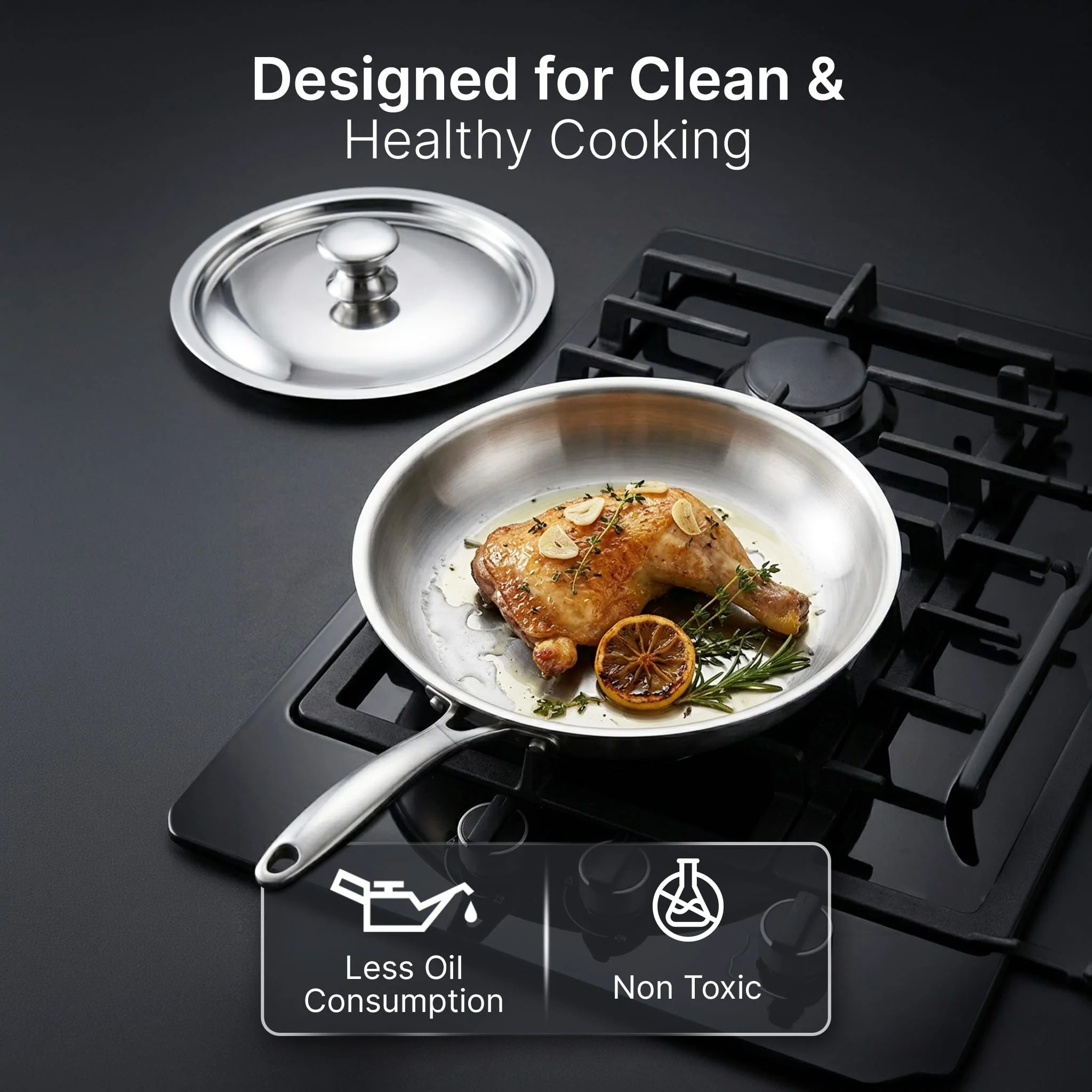 Regency 26 cm Triply Stainless Steel Fry Pan with Lid (2.3L) - Image 6