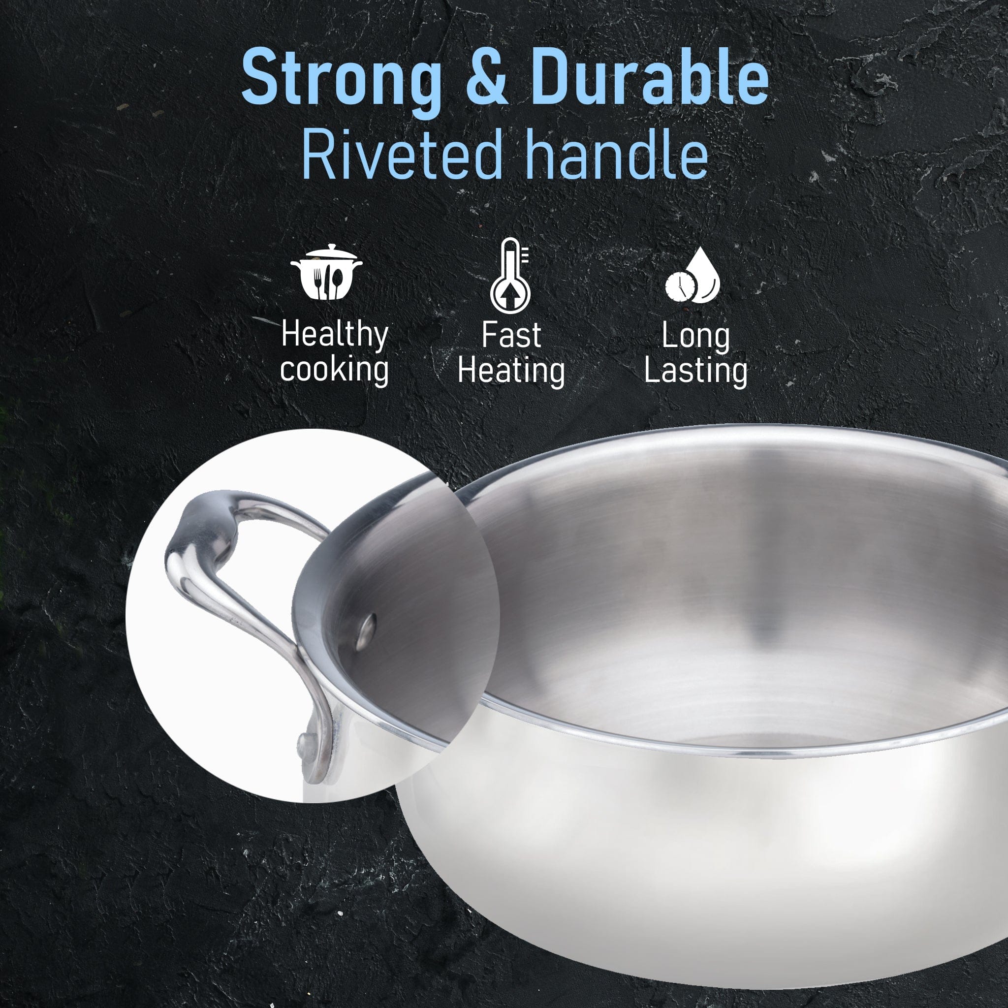 Regency Triply Stainless Steel Saucepot 3.5 Liter with Glass Lid, 2.5 mm Thick Body, Induction & Gas Compatible, Rivetted Handle - Image 6