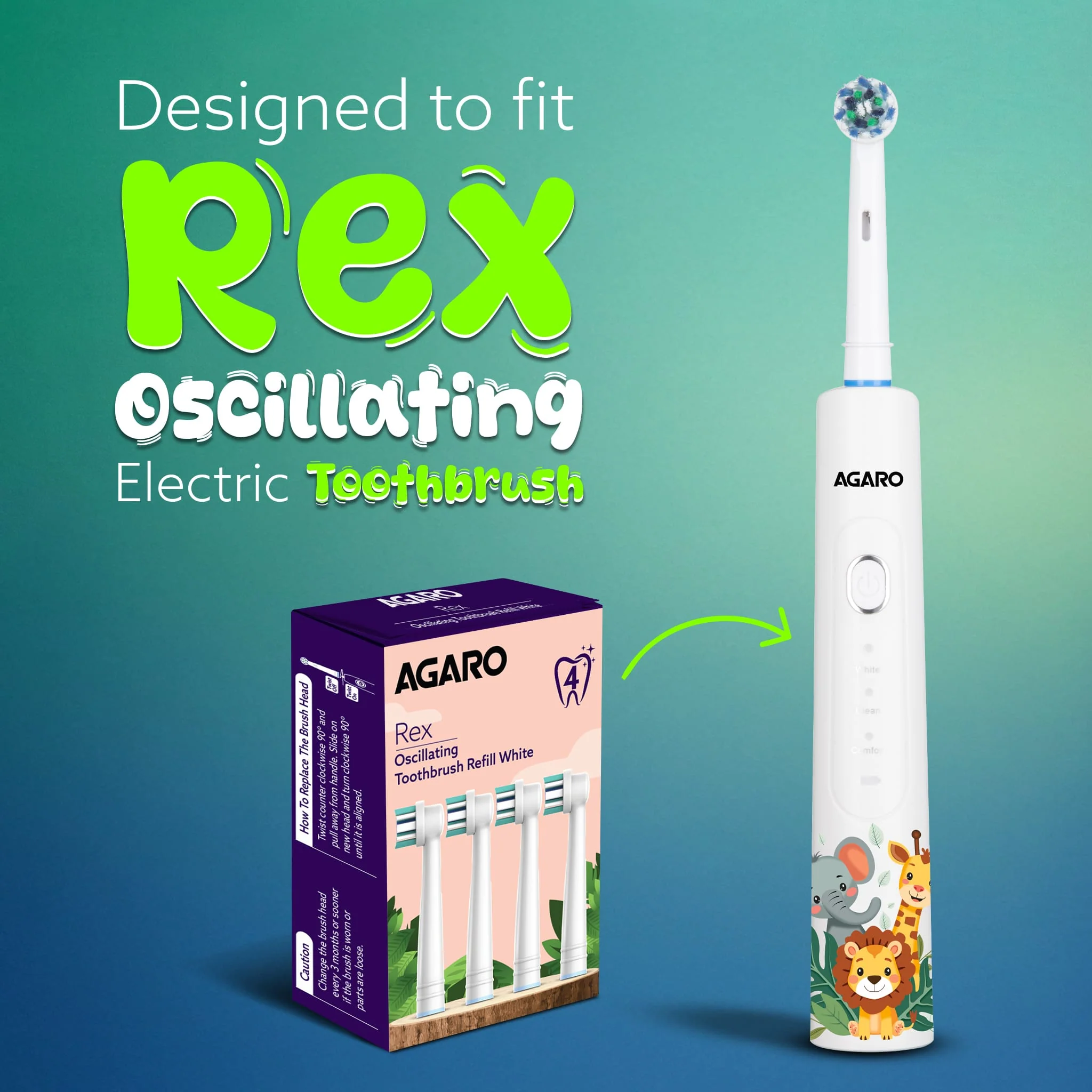 Rex Oscillating Toothbrush Refill Heads, Soft Bristles, Pack of 4 - Image 4