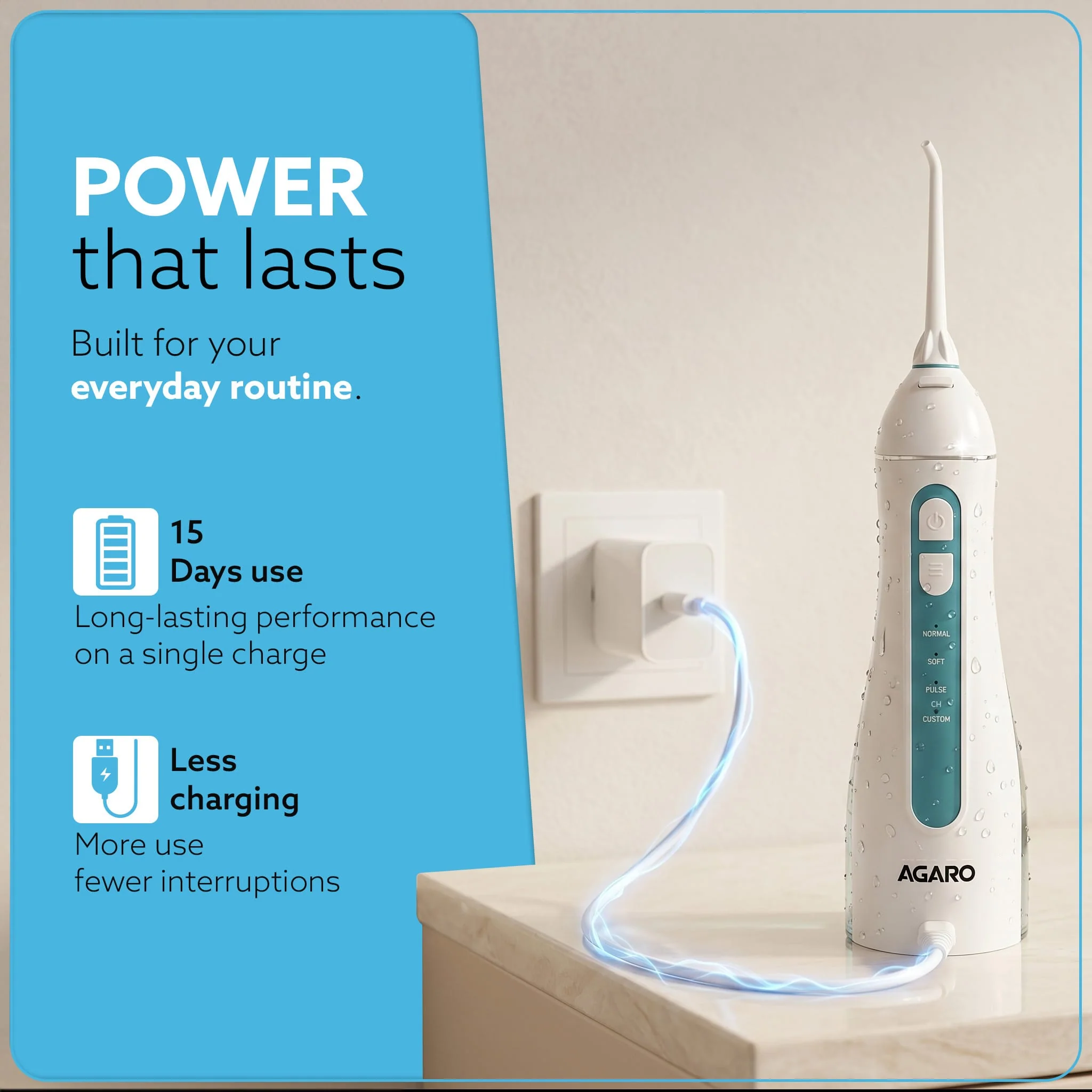 Royal Dental Flosser for teeth, 2 Nozzles, Portable, Cordless & Rechargeable,4 Cleaning Modes,IPX7 Waterproof with 200ml Watertank, Flossing at Home & Travel,Oral Flosser,Oral Irrigator - Image 8