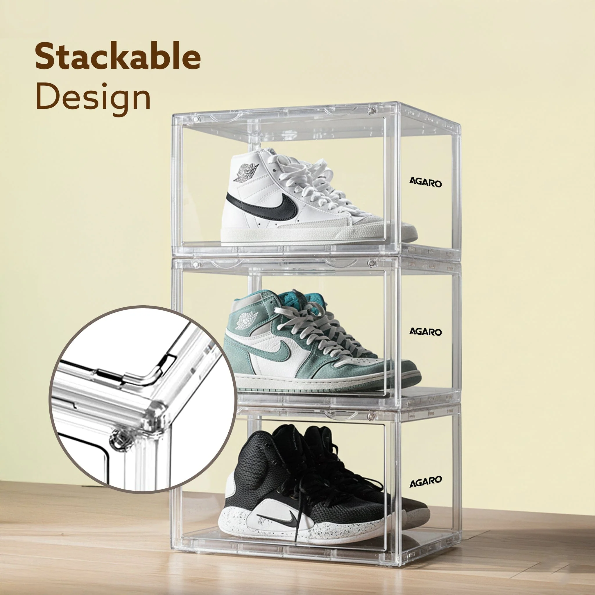 Stackable Shoe Storage Box Organizer | Heavy Duty, Transparent, Plastic Sneaker Crates Container with Magnetic Door |Space Saving|Organizer for Men & Women| Fits up to Size UK 12 - Image 17
