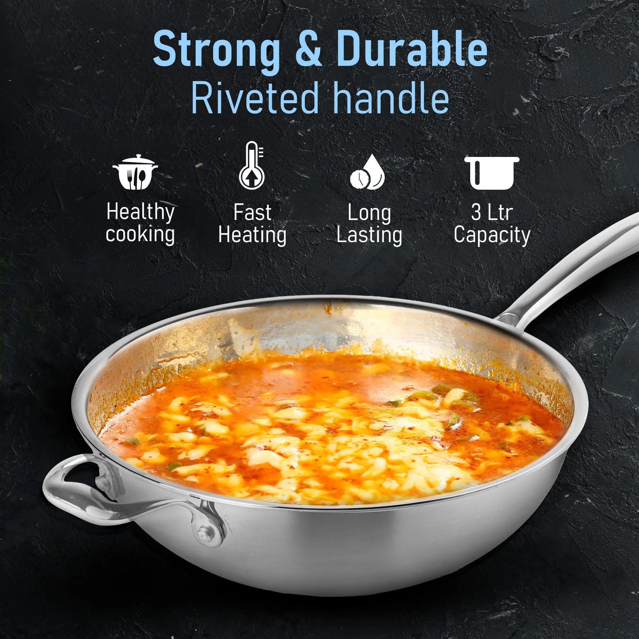 Stainless Steel Regency Triply Wok 26CM, 3.0L - Image 6