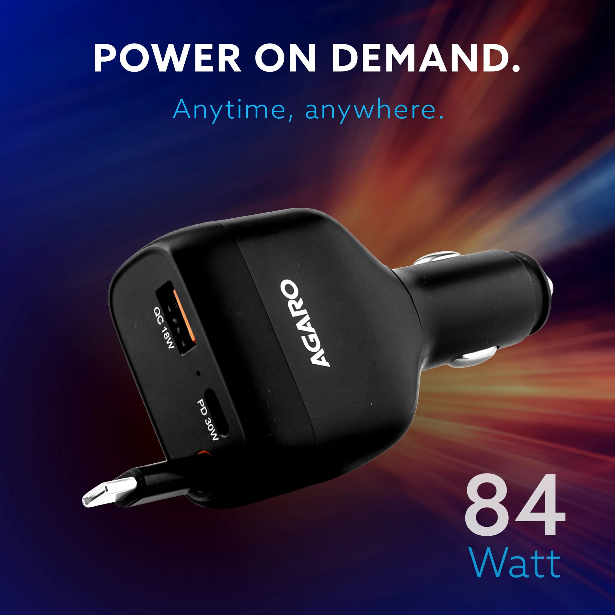 Turbo 84 W 3 in1 Car Charger with 86 cm Retractable Cable - Image 2