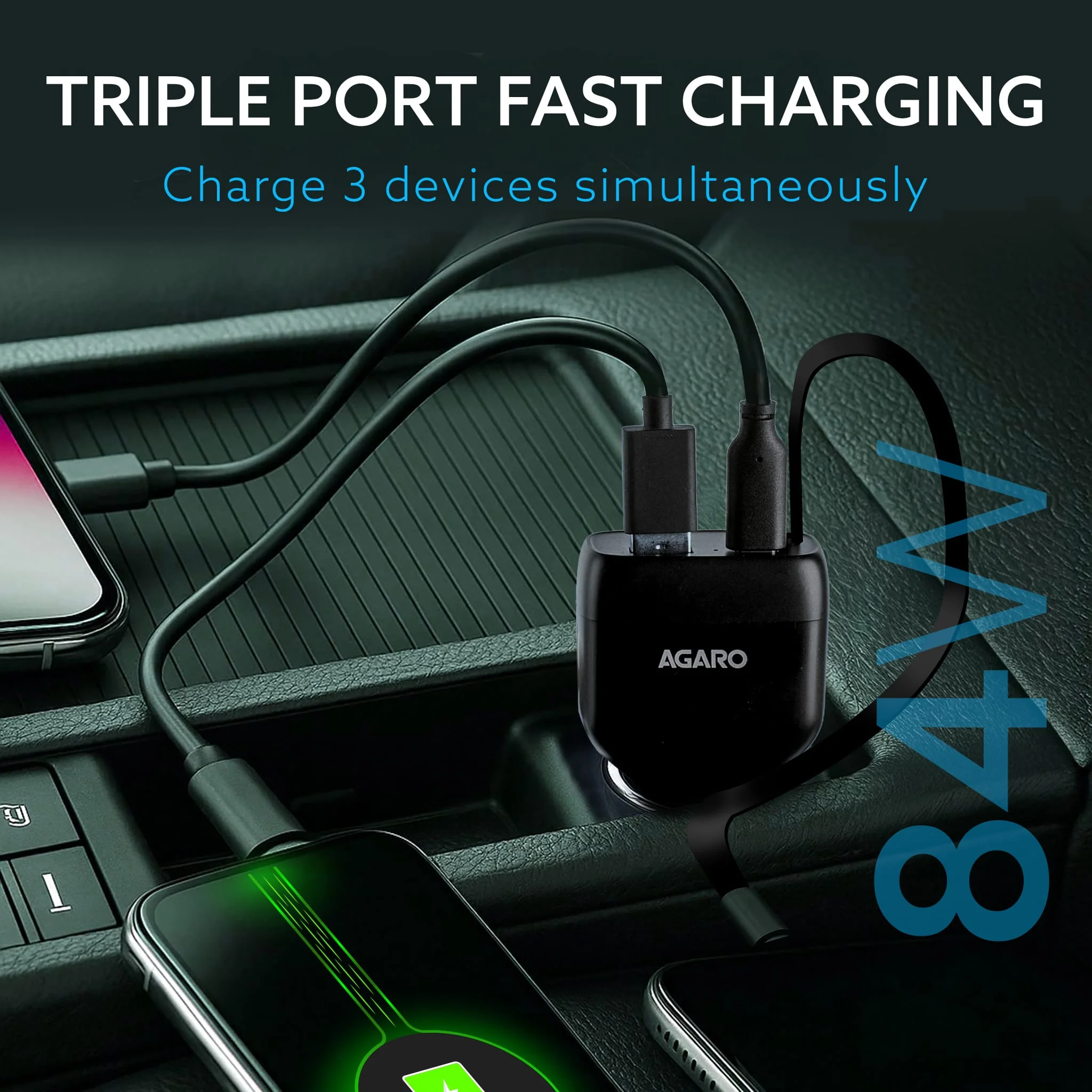 Turbo 84 W 3 in1 Car Charger with 86 cm Retractable Cable - Image 3