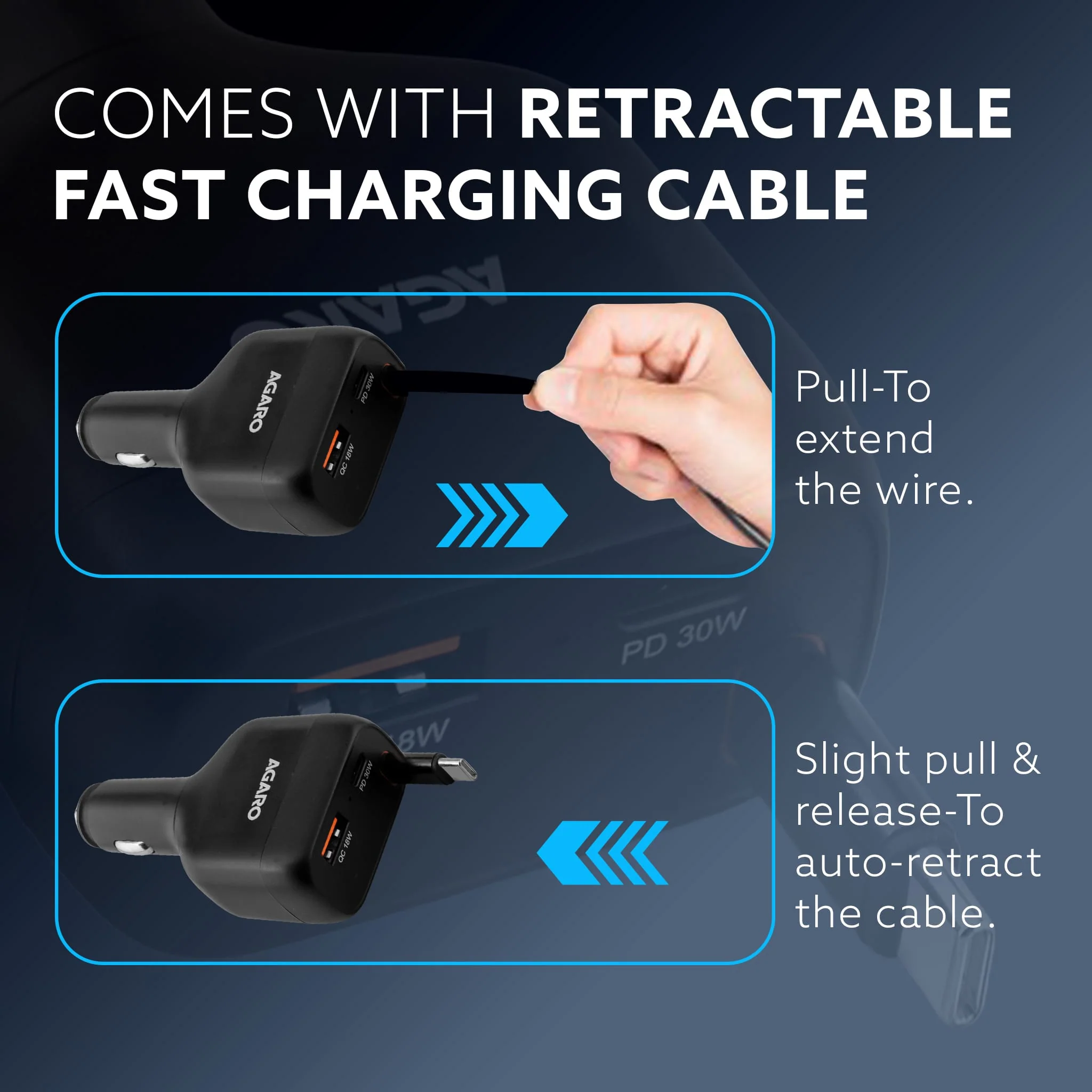 Turbo 84 W 3 in1 Car Charger with 86 cm Retractable Cable - Image 5