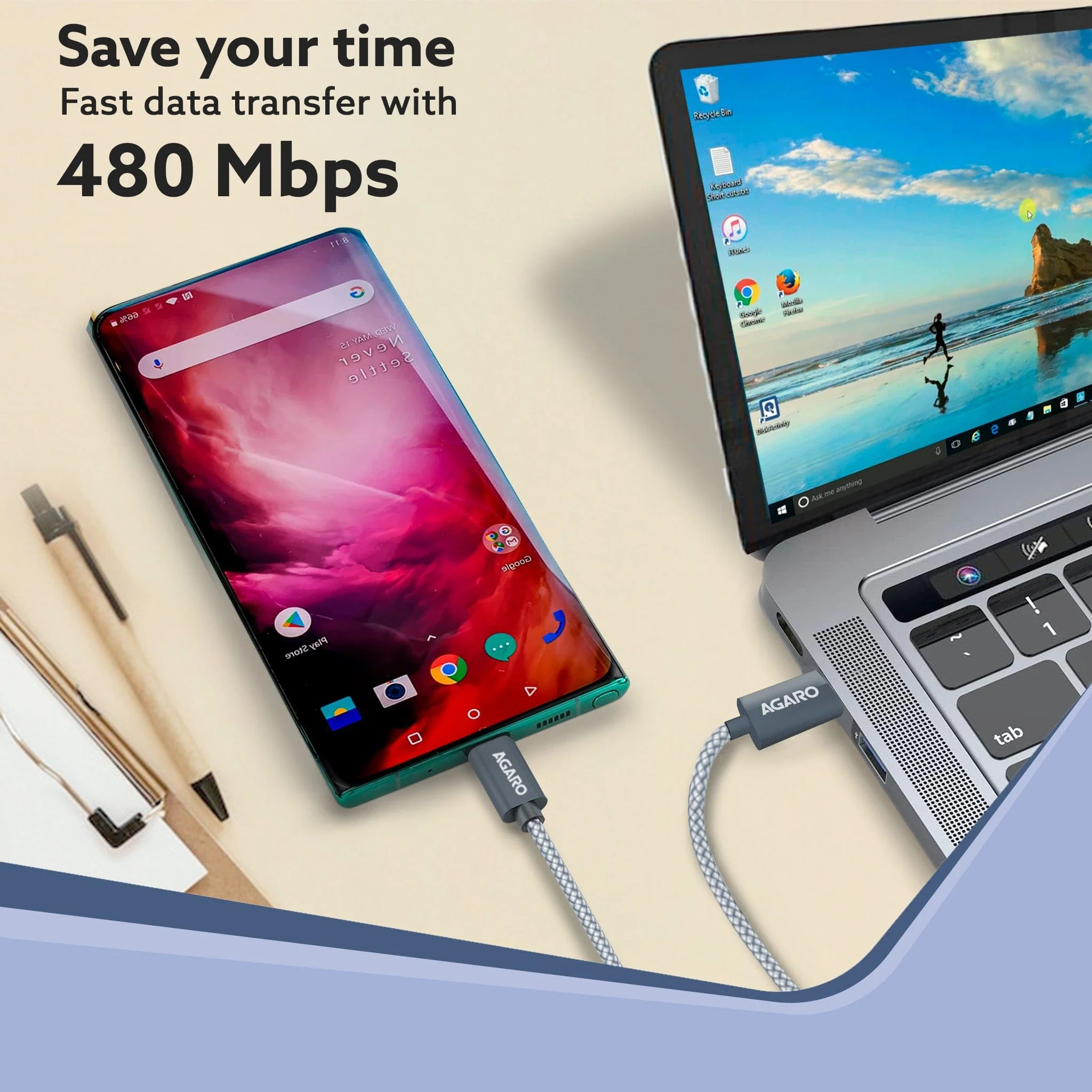 Type C to Type C Cable, 60W, 4A, Supports PD, Nylon Braided Fast Charging Cable Compatible With Type C Devices Including Android Phone, iPhone, Laptop & MacBook, 1.5M, 480 Mbps Data Transmission - Image 3