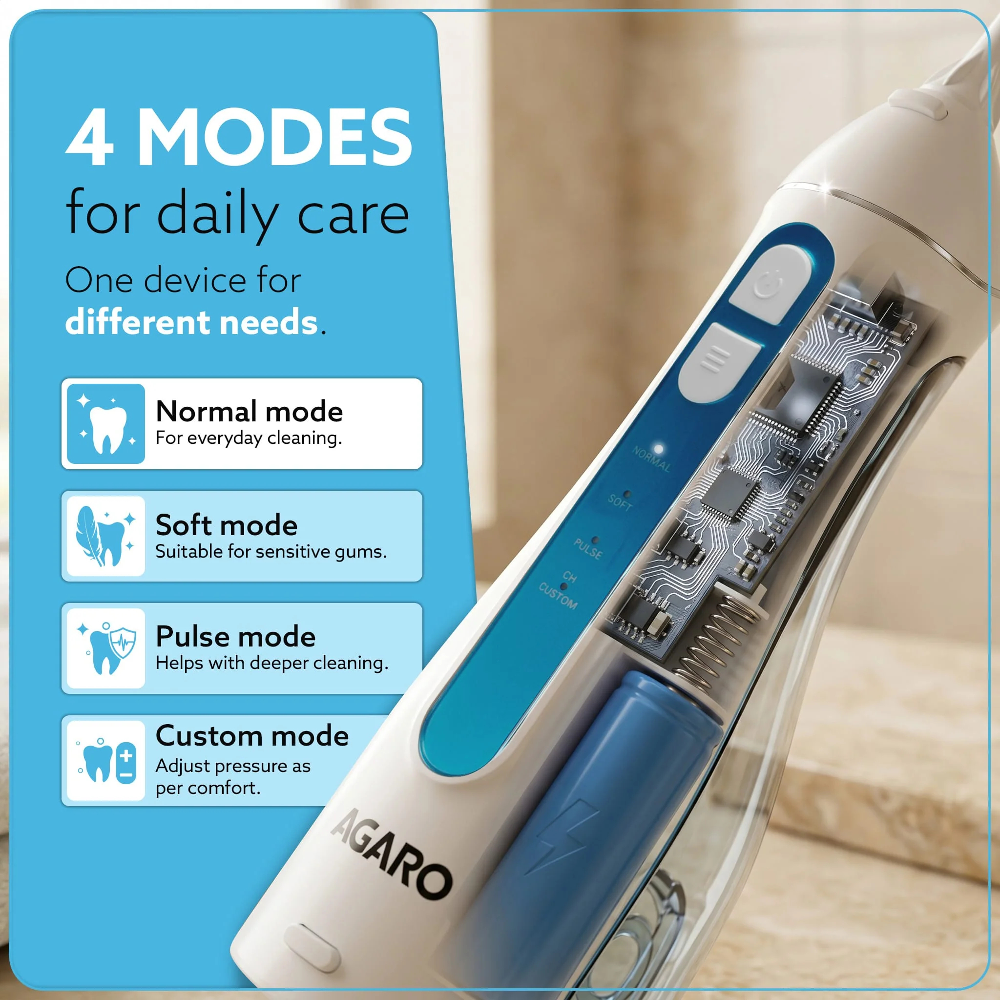 Ultra Plus Portable Dental Flosser: 8 nozzles, 4 modes, cordless, rechargeable, IPX7 waterproof, 200ml tank. Ideal for home/travel oral care. - Image 4