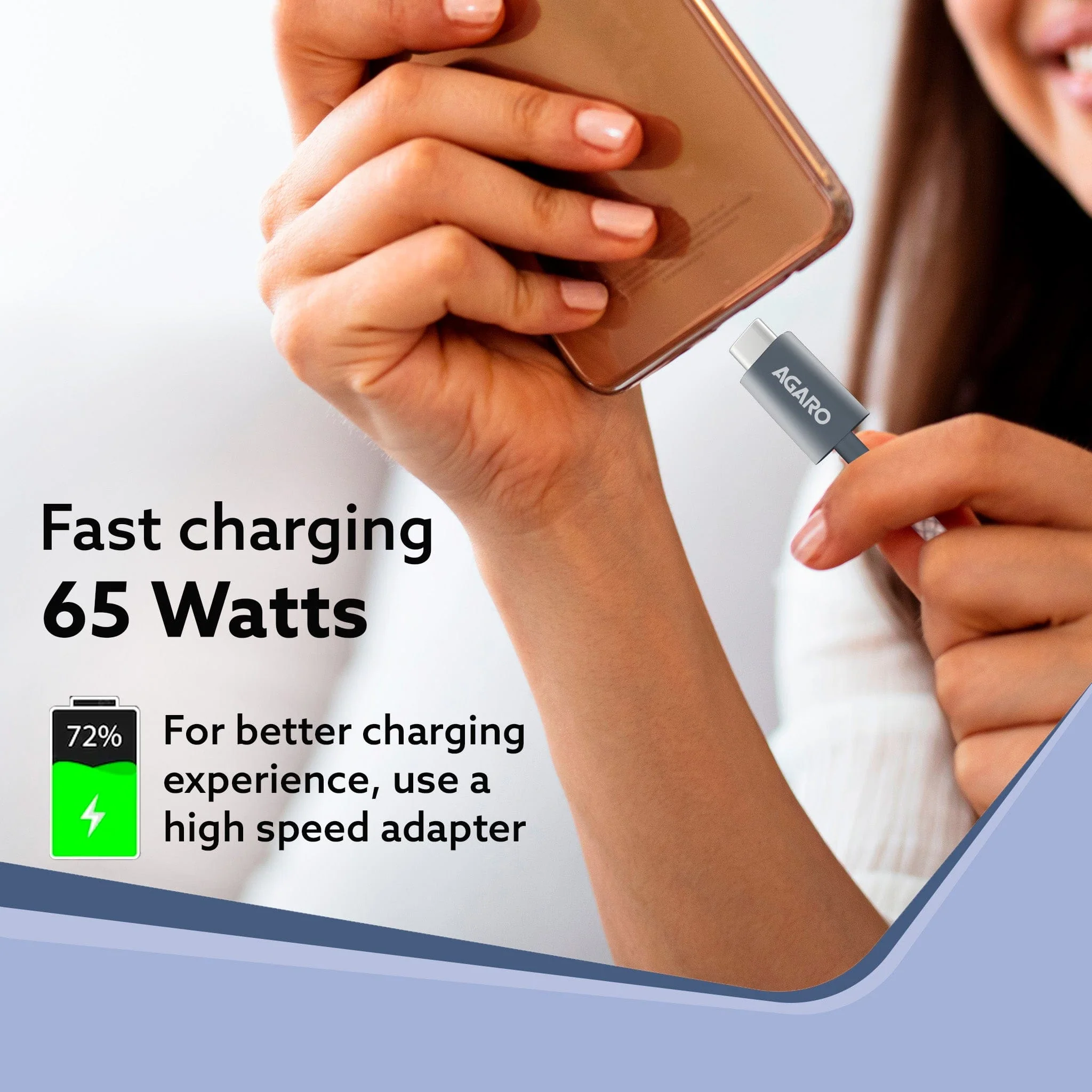 USB-A to Type C Cable, Nylon Braided Cable, 65W, 6A Fast Charging, Compatible with All Type C Devices Including Smartphones, Tablets, etc, Supports PD, 1.5M (4.9Ft), 480 Mbps Data Transmission - Image 4